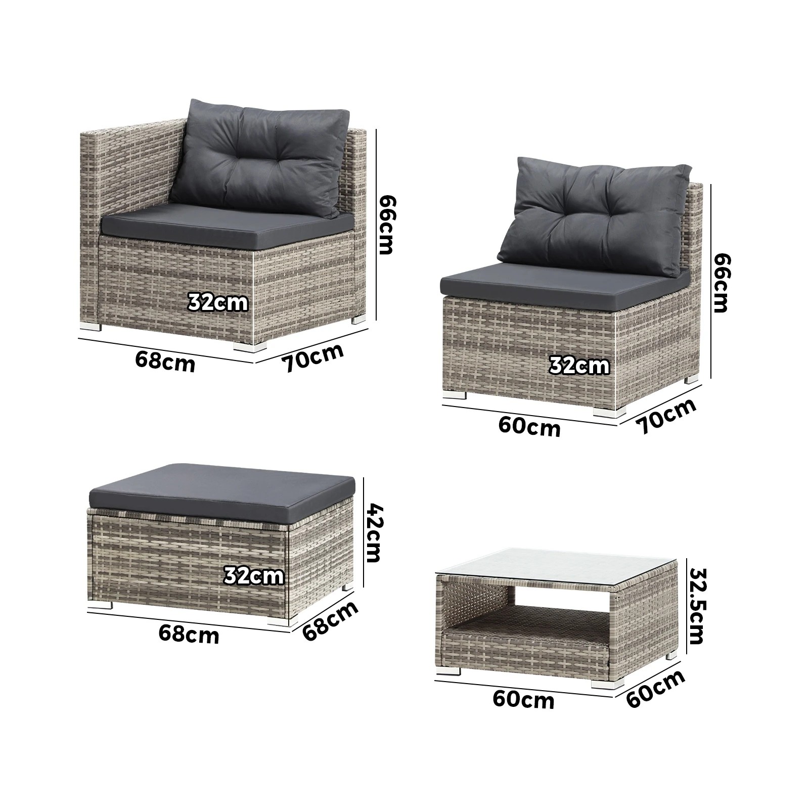 2 Livsip Outdoor Lounge Setting 5pc Wicker Sofa Set Rattan Patio Garden Furniture
 - Grey, 2 of 9