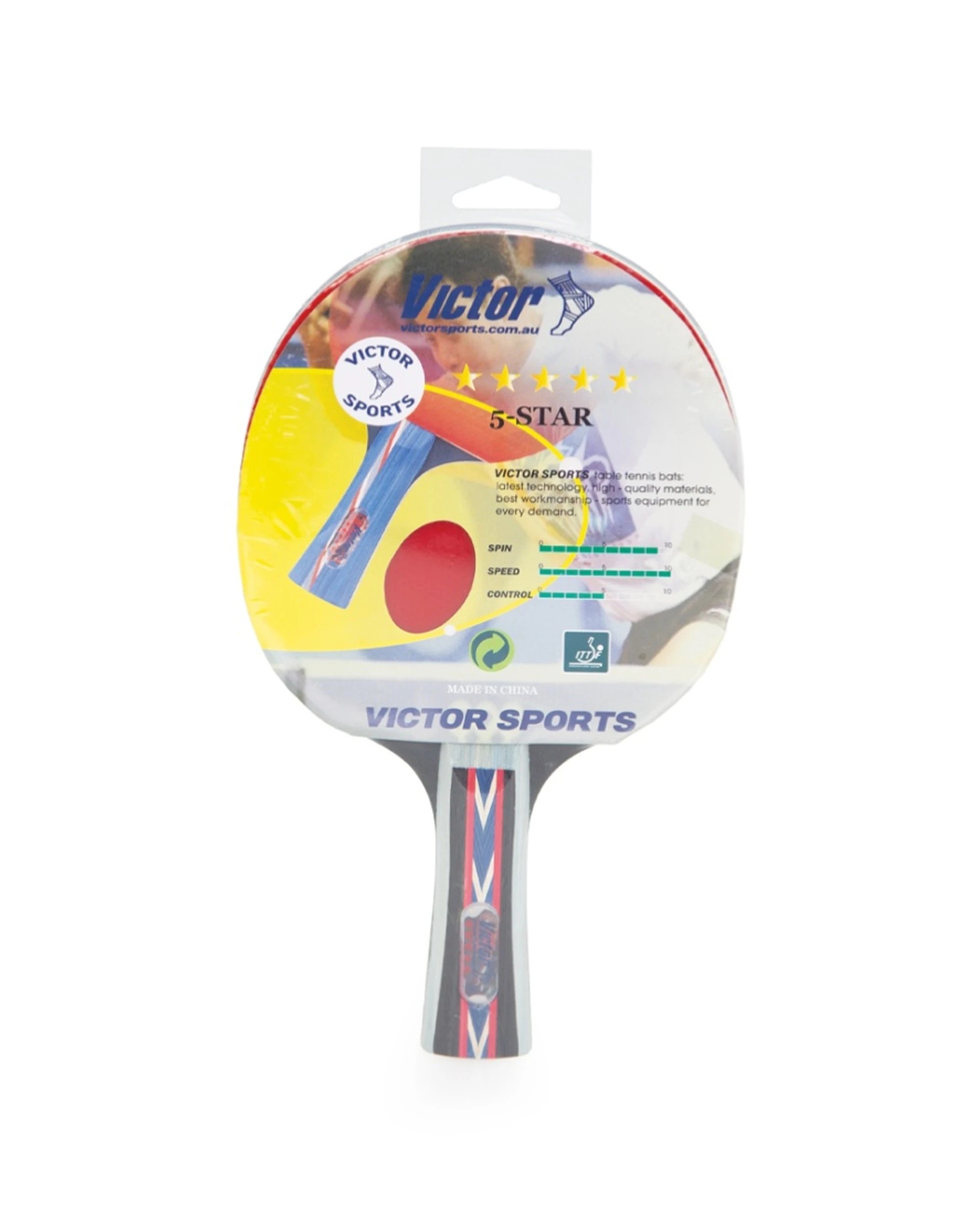 3 Victor Sports Table Tennis Bat Superspin 5 Star Hard Plywood Rubber 5mm - Multi, 3 of 4