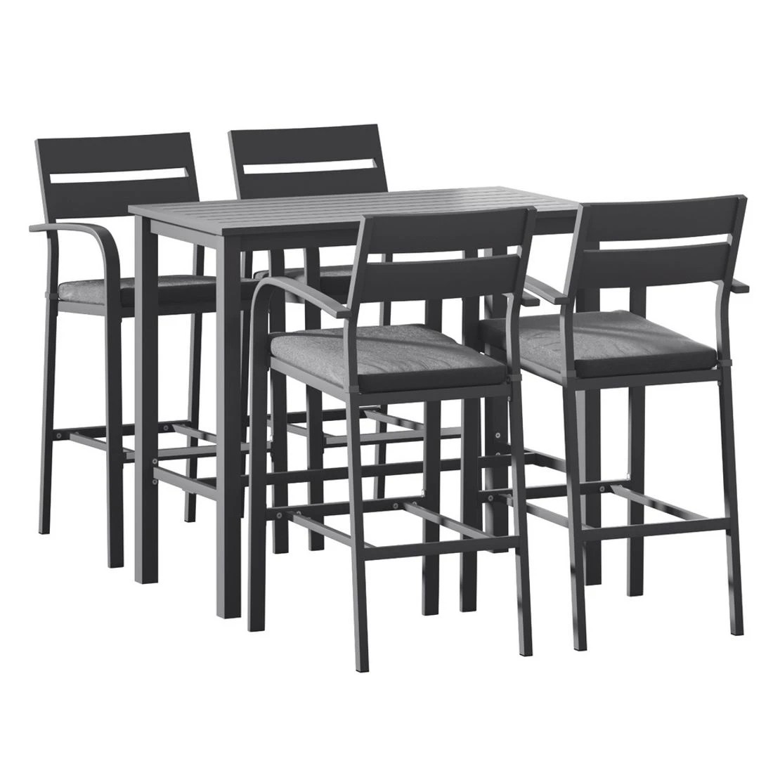4 Gardeon Outdoor Bar Set 5-Piece Patio Dining Chairs Aluminium Table Stools - Black, 4 of 6