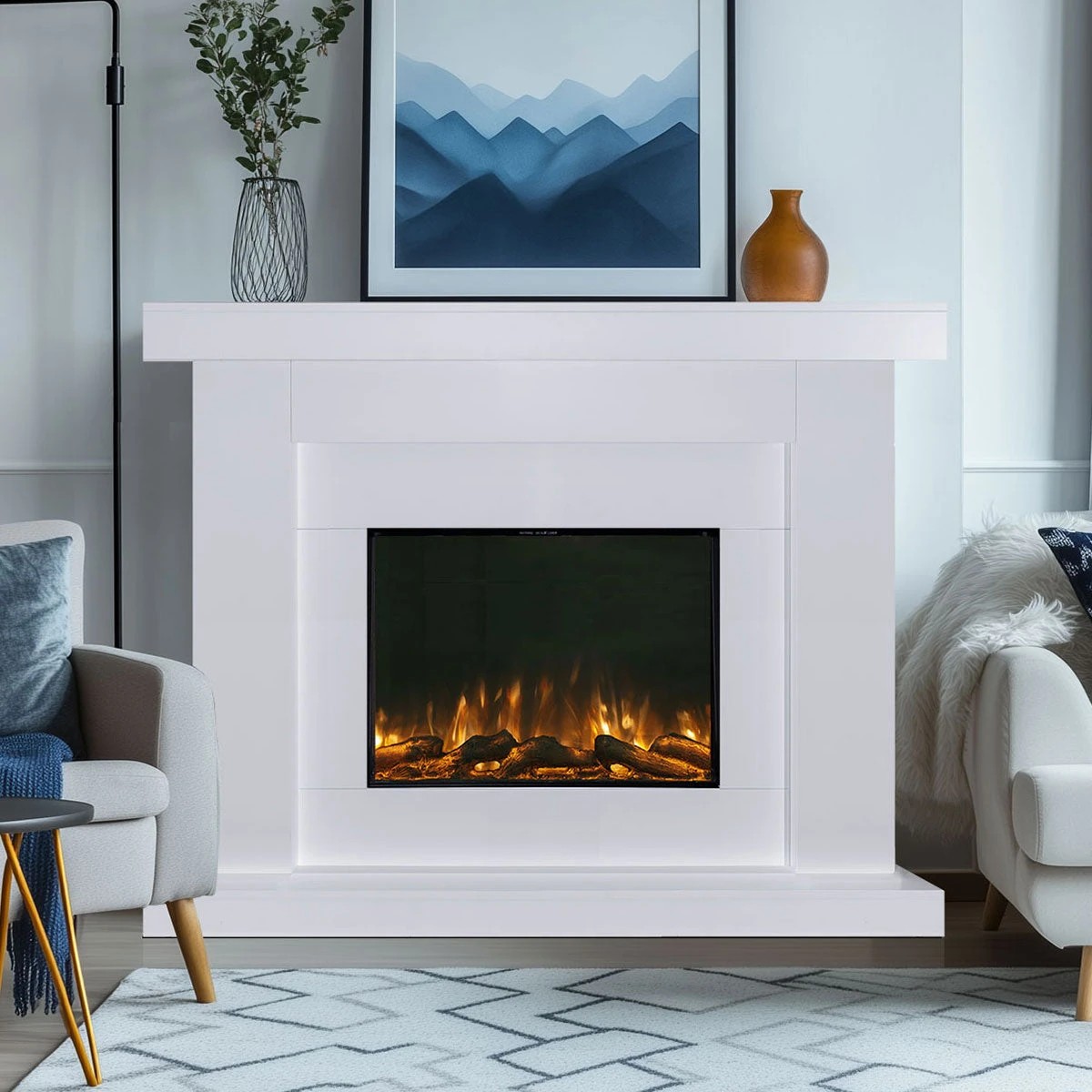 2 Moda Living Aristo 28 inch Electric Fireplace Heater with White Mantel Suite - White, 2 of 10
