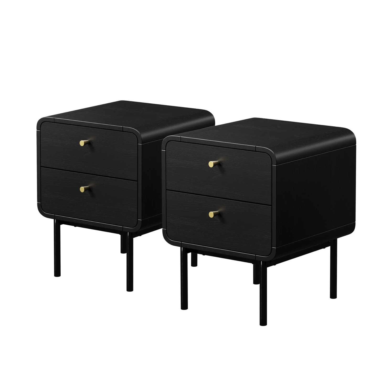 1 Oikiture 2x Bedside Table 2 Drawers Side Table Bedroom Nightstand Metal - Black, 1 of 7