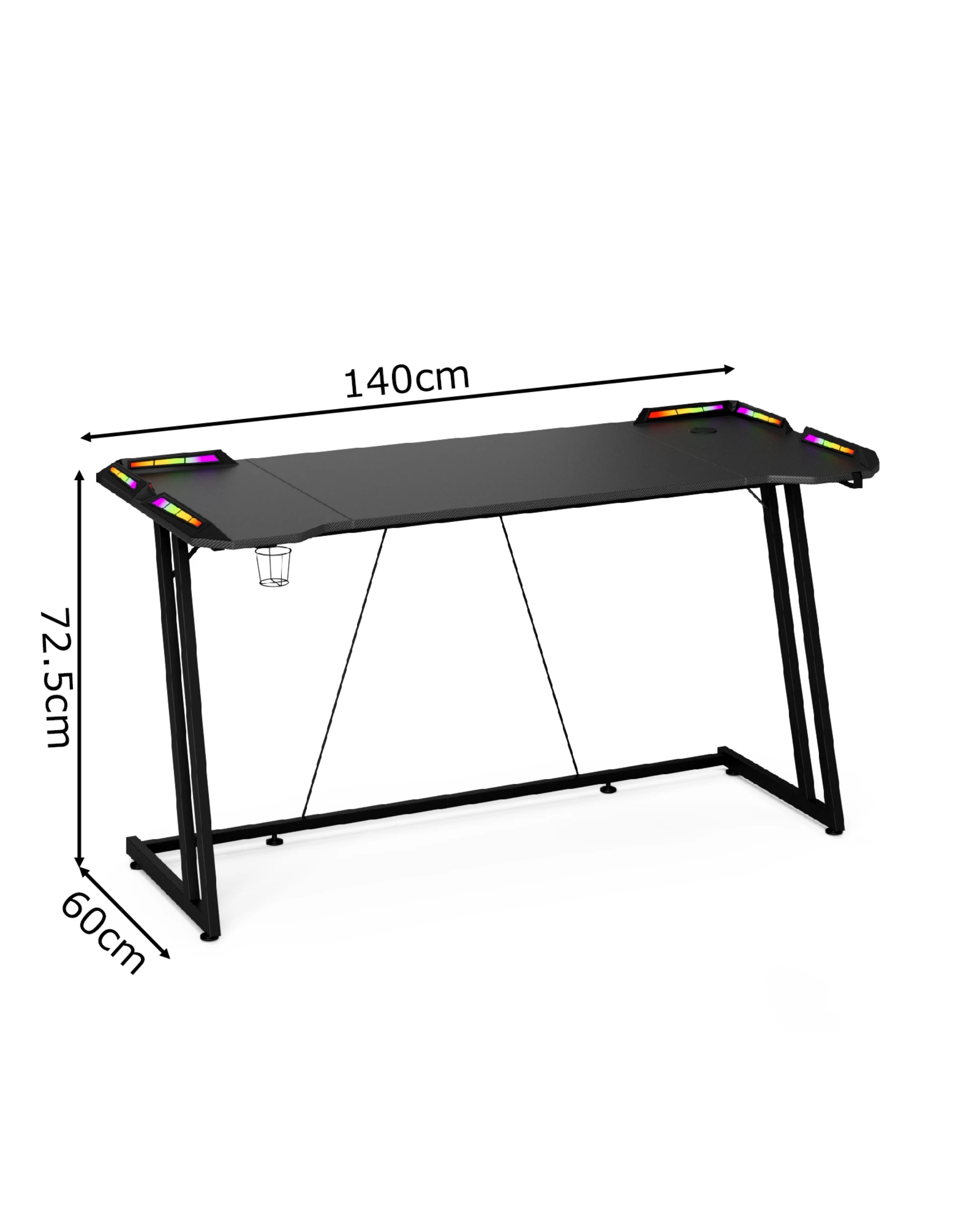 5 Advwin 140cm LED RGB Gaming Desk Carbon Fiber Surface Computer Desk with Cup Holder Headphone Hook, 5 of 10