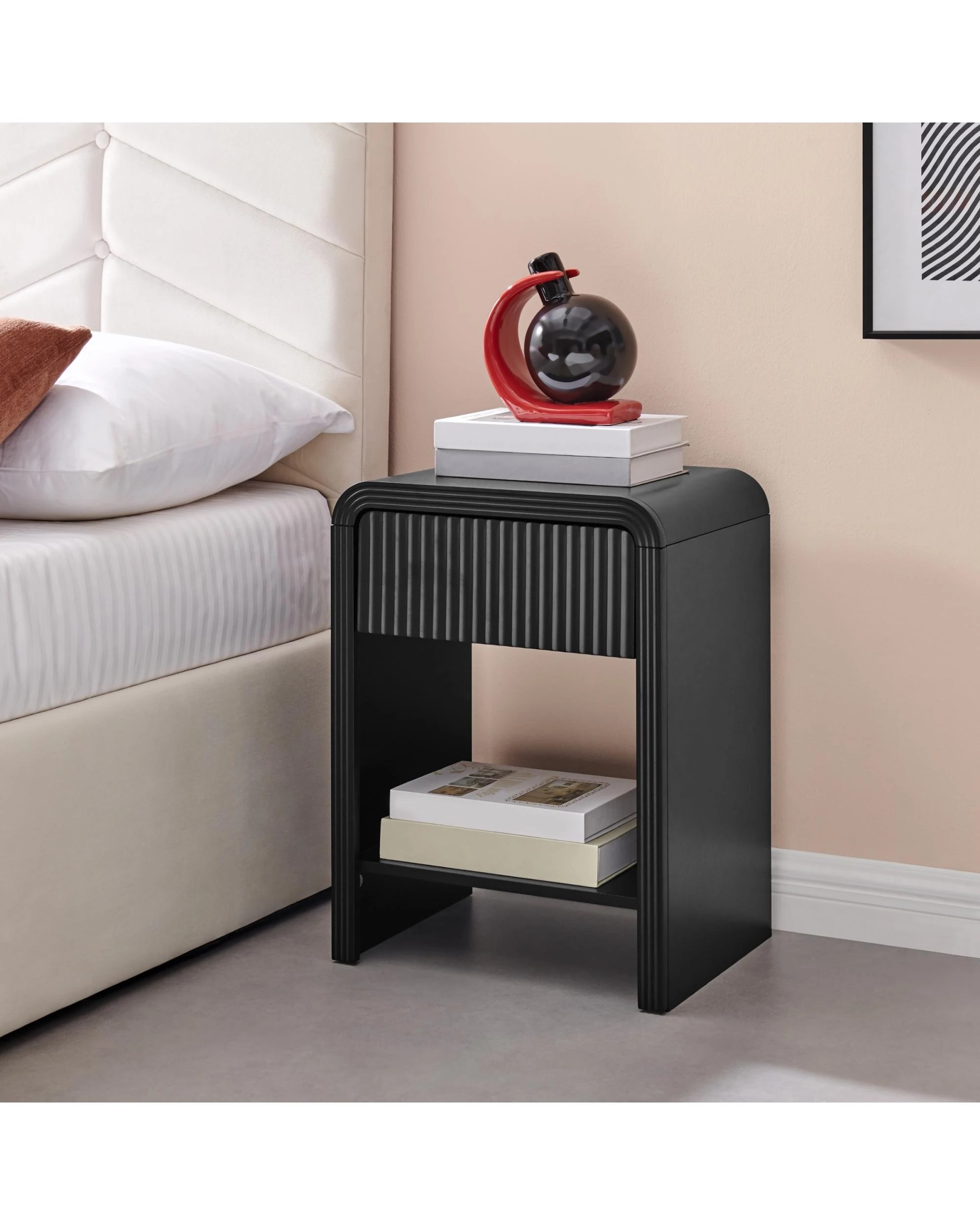 2 Kodu Bedside Unit Side Table 1 Drawer - Black, 2 of 9