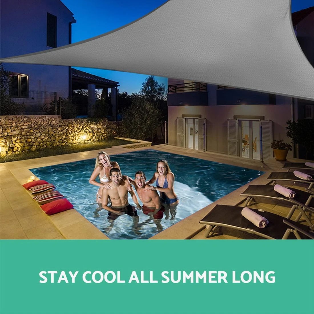 4 Instahut Shade Sail 5x5x5m Triangle 280GSM 98%  Shade Cloth - Grey, 4 of 5