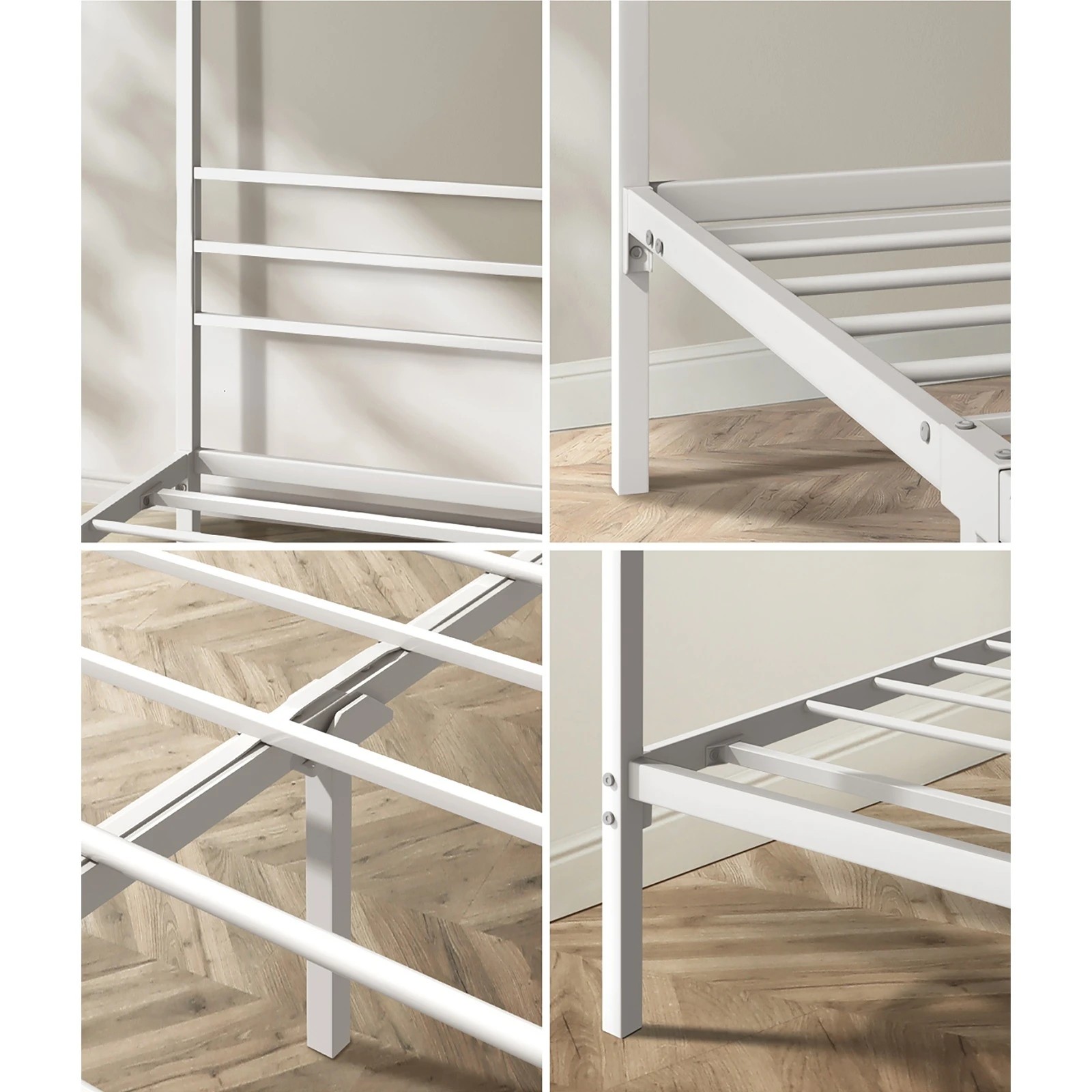 4 Oikiture Metal Canopy Bed Frame Single Size Beds Platform
 - White, 4 of 9