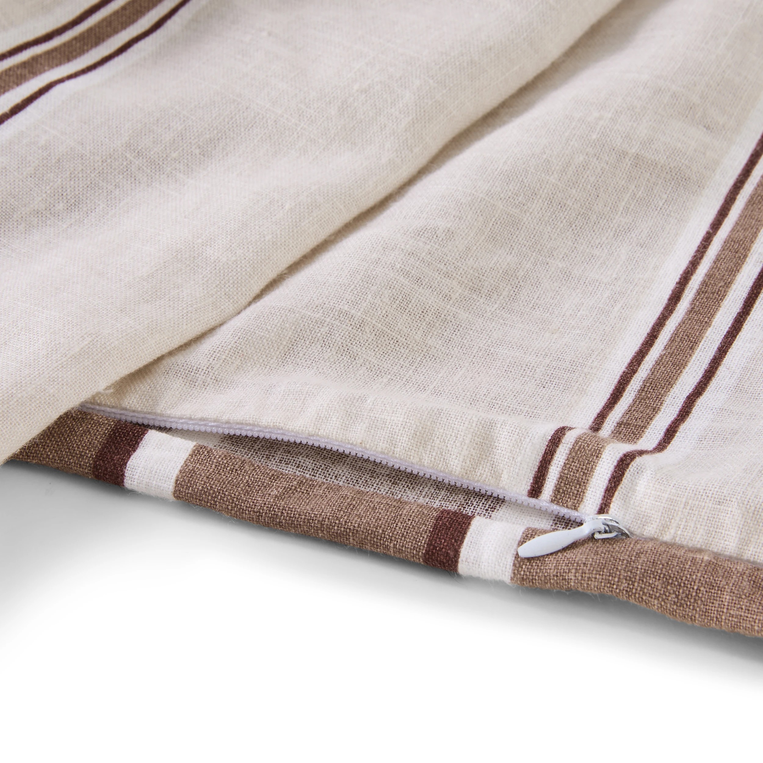 6 Stripe Linen Cotton Reversible Quilt Cover Set - Queen Bed, Mocha, 6 of 9
