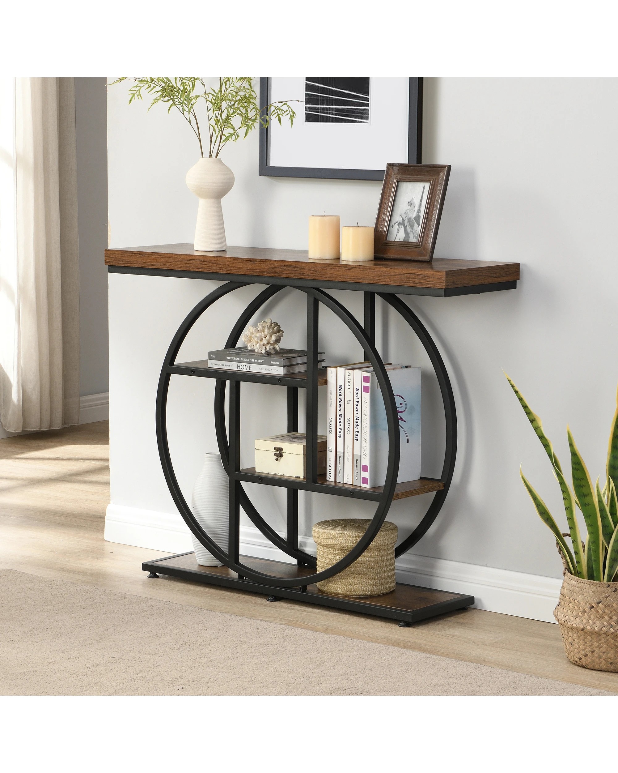 3 IHOMDEC Industrial 4 Tier Round Metal Frame Console Table, 3 of 5