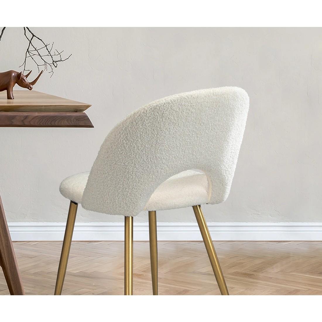 4 Oikiture 2pcs Dining Chairs Sherpa Accent Chair Gold Metal Legs
 - White, 4 of 10