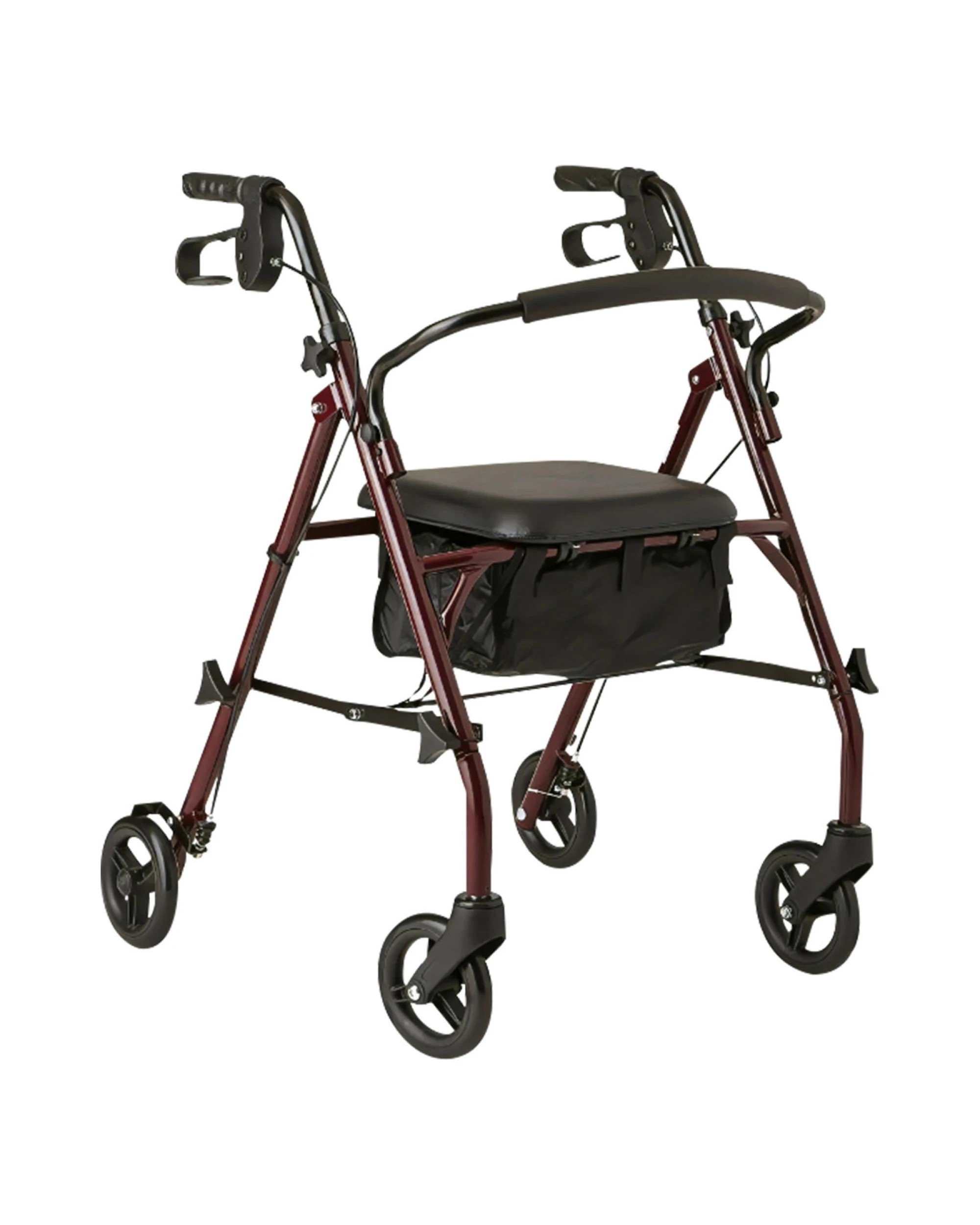 1 Orthonica Folding Steel Rollator 4-Wheel Walker, Adjustable Handles, Storage Seat - Black, 1 of 8