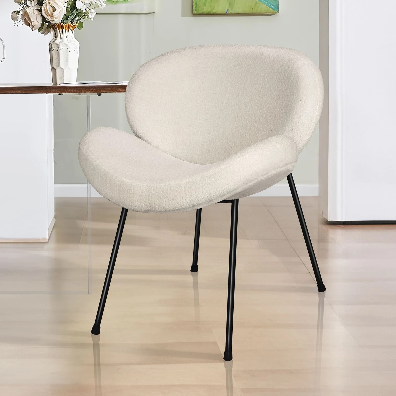 2 Alfordson Dining Chair Armchair Accent Kitchen Padded Living Room Sherpa - White, 2 of 10