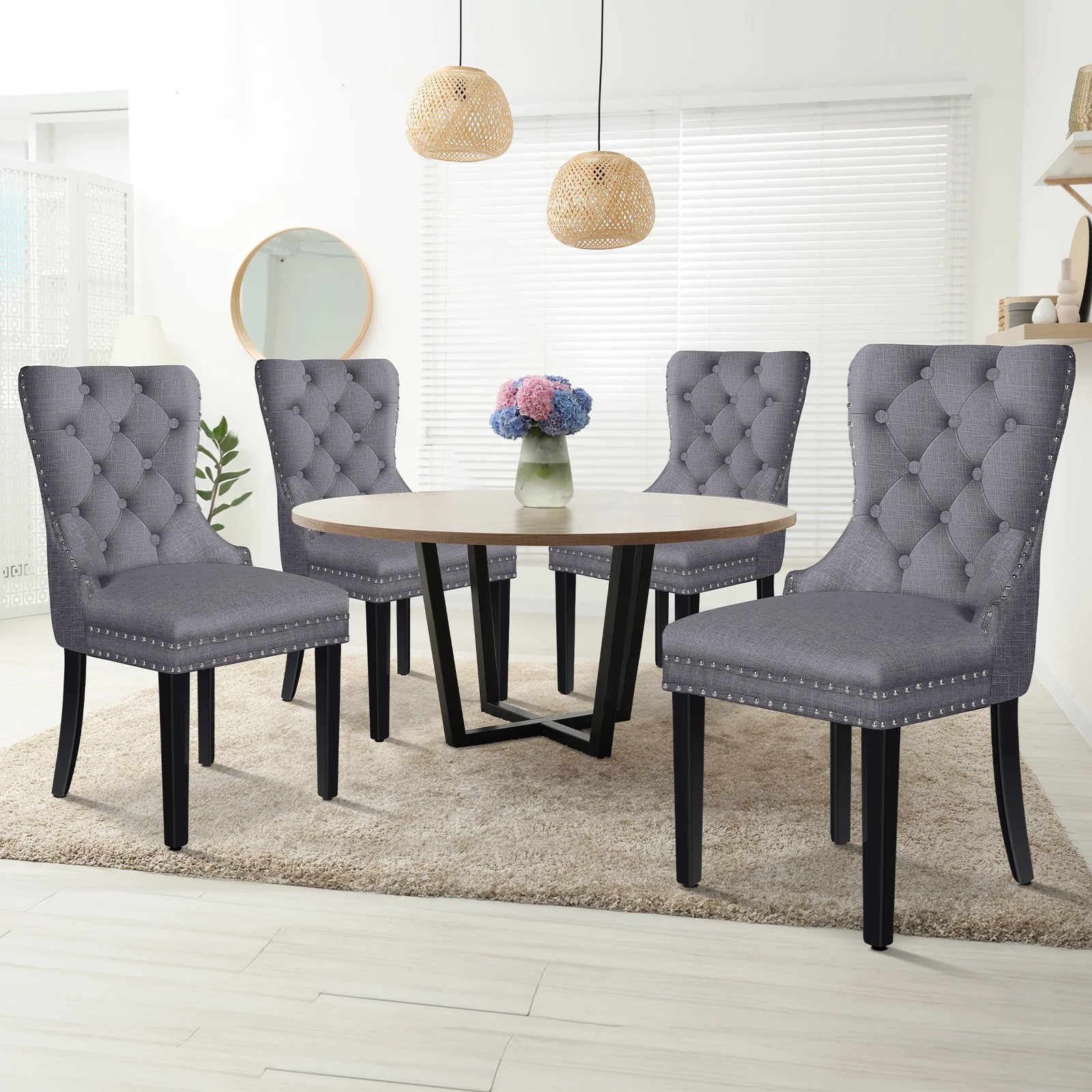 2 Alfordson 4x Dining Chairs Kitchen Lounge Padded Diamond Tufted Fabric - Grey, 2 of 4