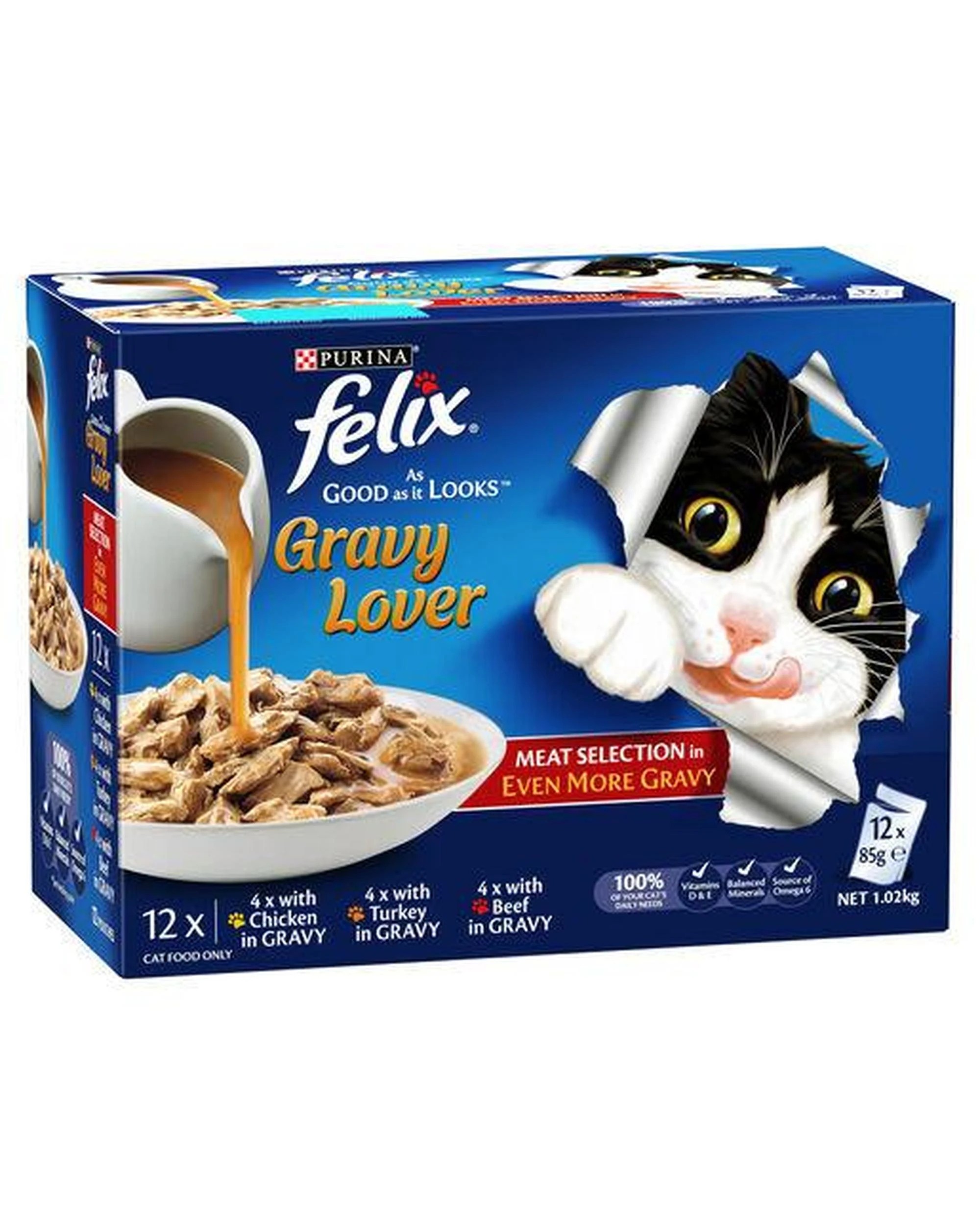 1 Felix As Good As It Looks Wet Cat Food Gravy Lover Meat Selection 12 x 85g, 1 of 2