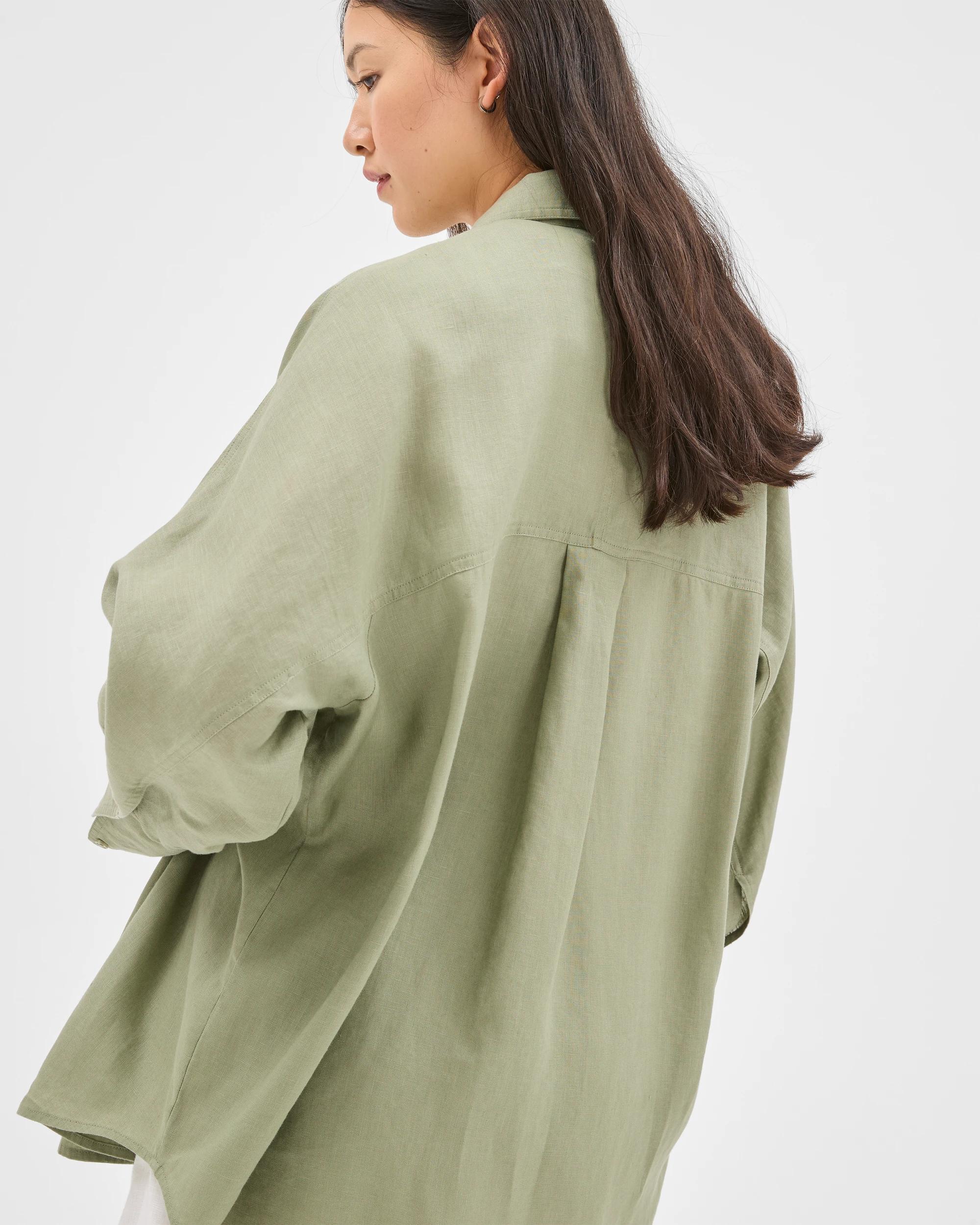 5 Target Woman European Linen Long Sleeve Shirt SOFT SAGE, 5 of 5