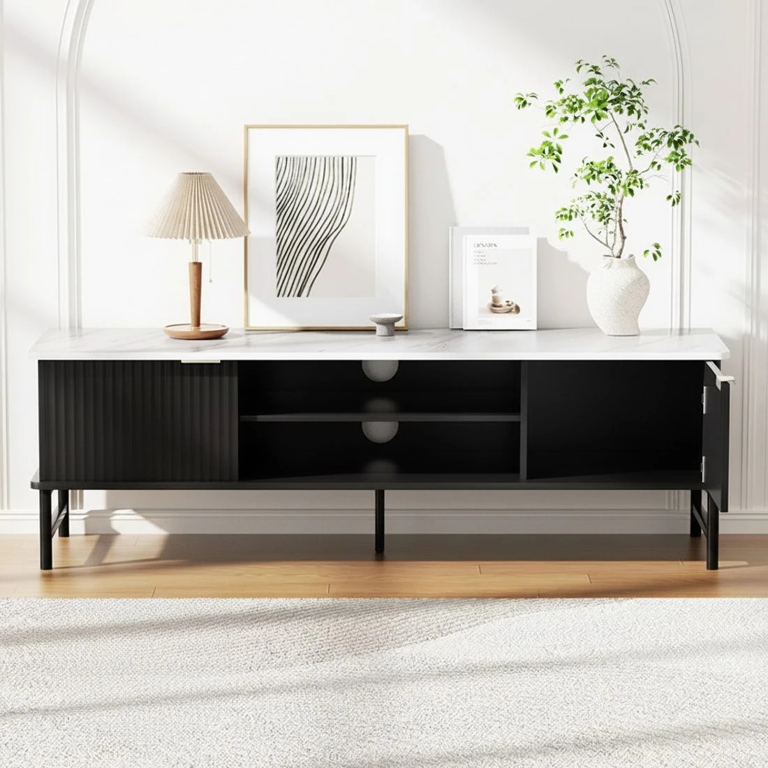 5 Artiss TV Cabinet Entertainment Unit Stand Storage - Black, 5 of 6