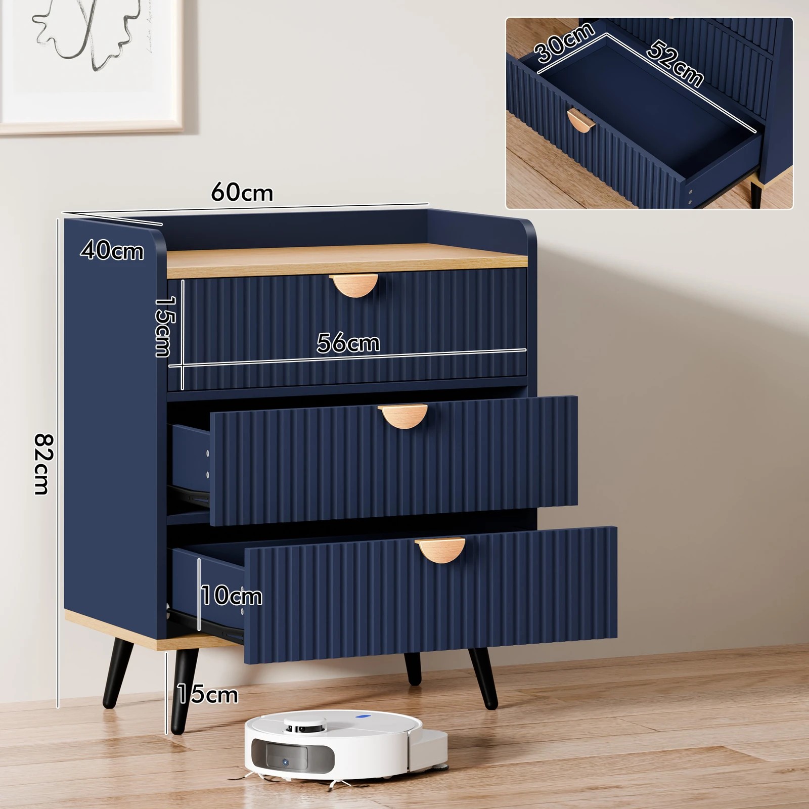 3 Alfordson 3 Chest of Drawers Modern Storage Cabinet Dresser Blue - Blue, 3 of 10