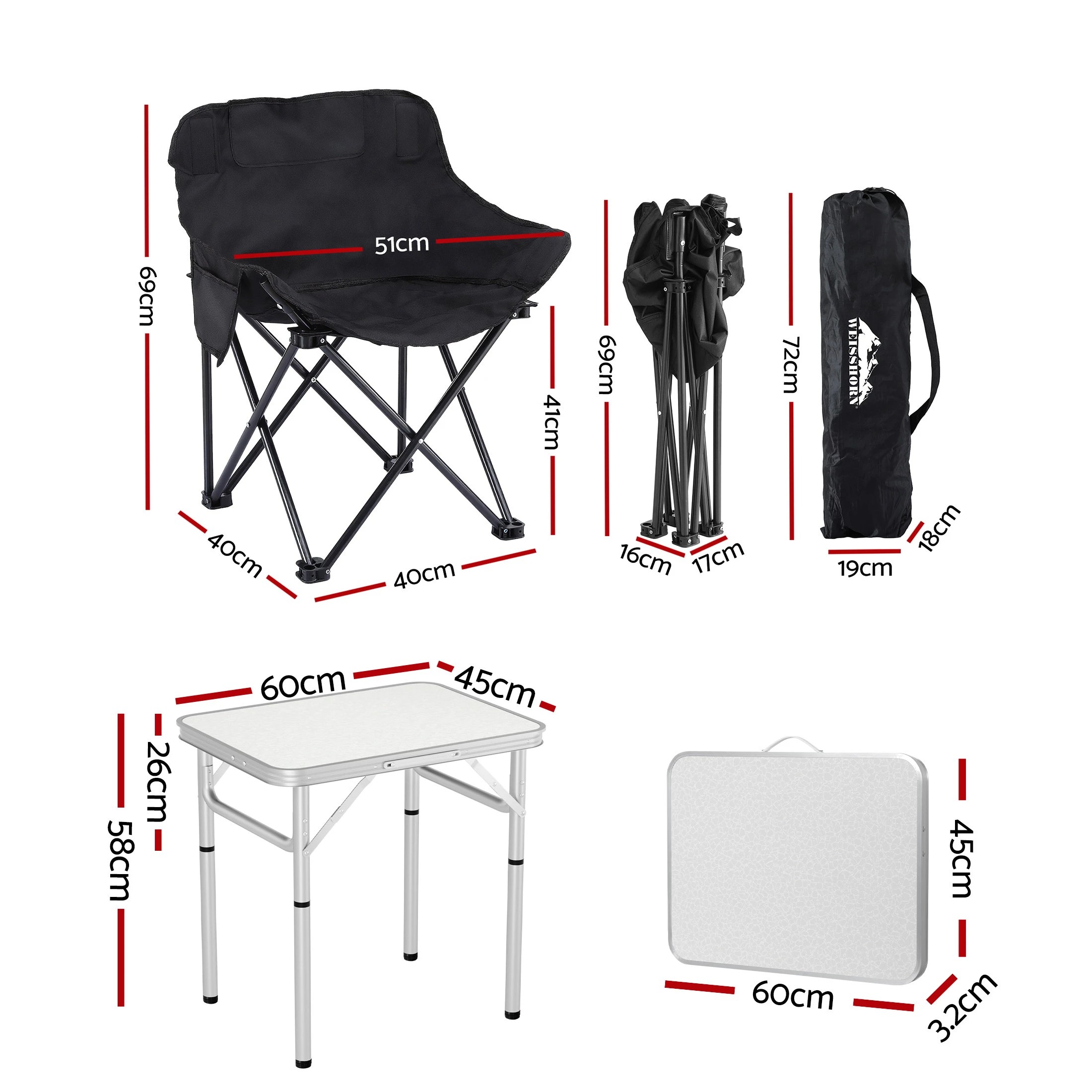 2 Weisshorn 3pc Camping Table Chair Set Outdoor Folding Aluminium Portable Picnic - Multi, 2 of 4