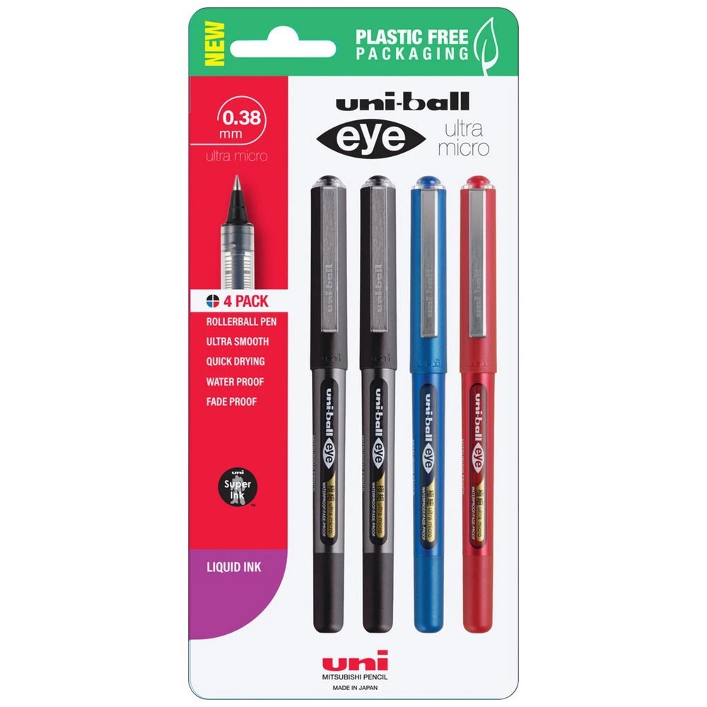 1 Uni-Ball Eye Rollerball Pen 0.38mm Assorted 4 Pack, 1 of 3