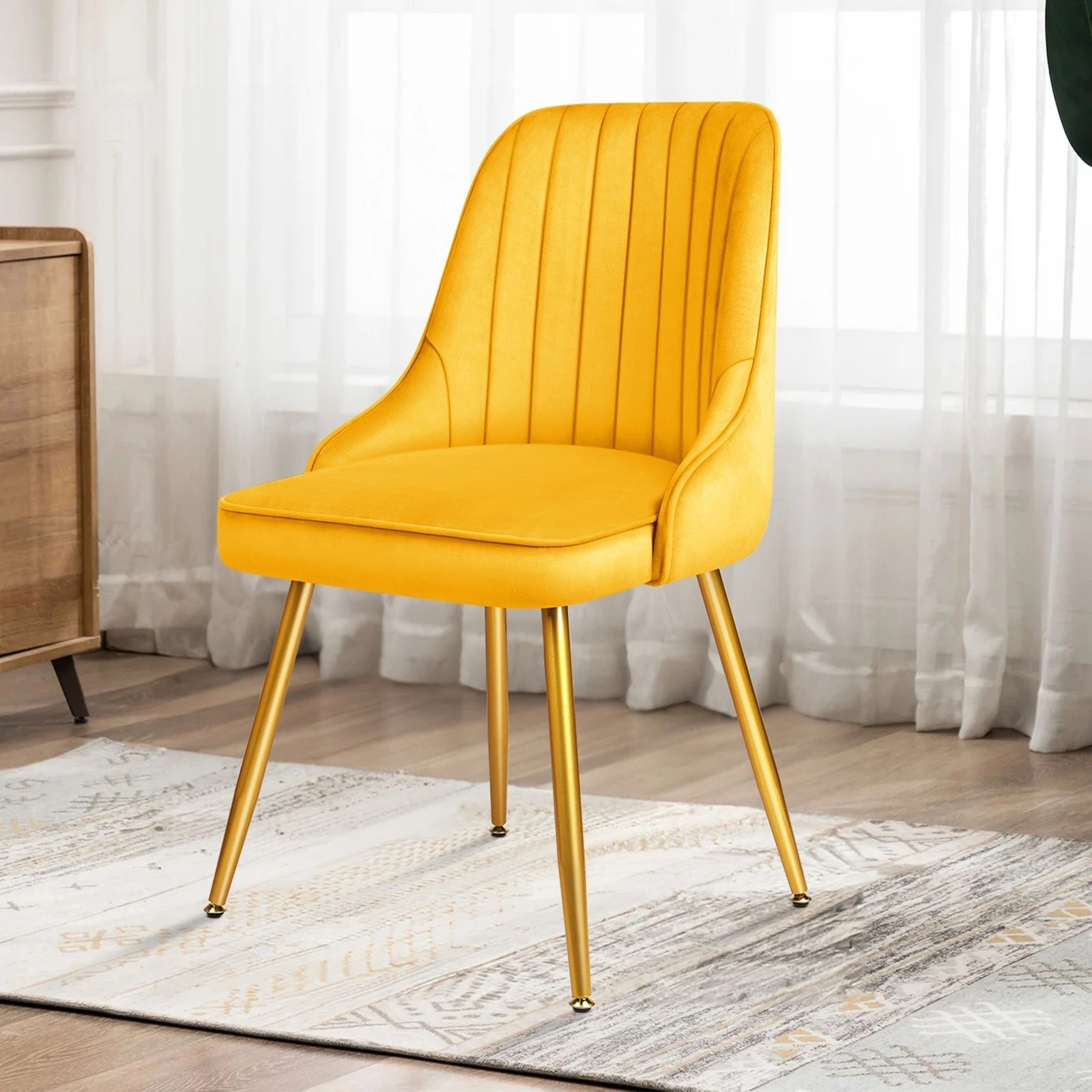 6 Alfordson 2x Dining Chairs Kitchen Accent Lounge Padded Tufted Seat Velvet - Yellow, 6 of 10
