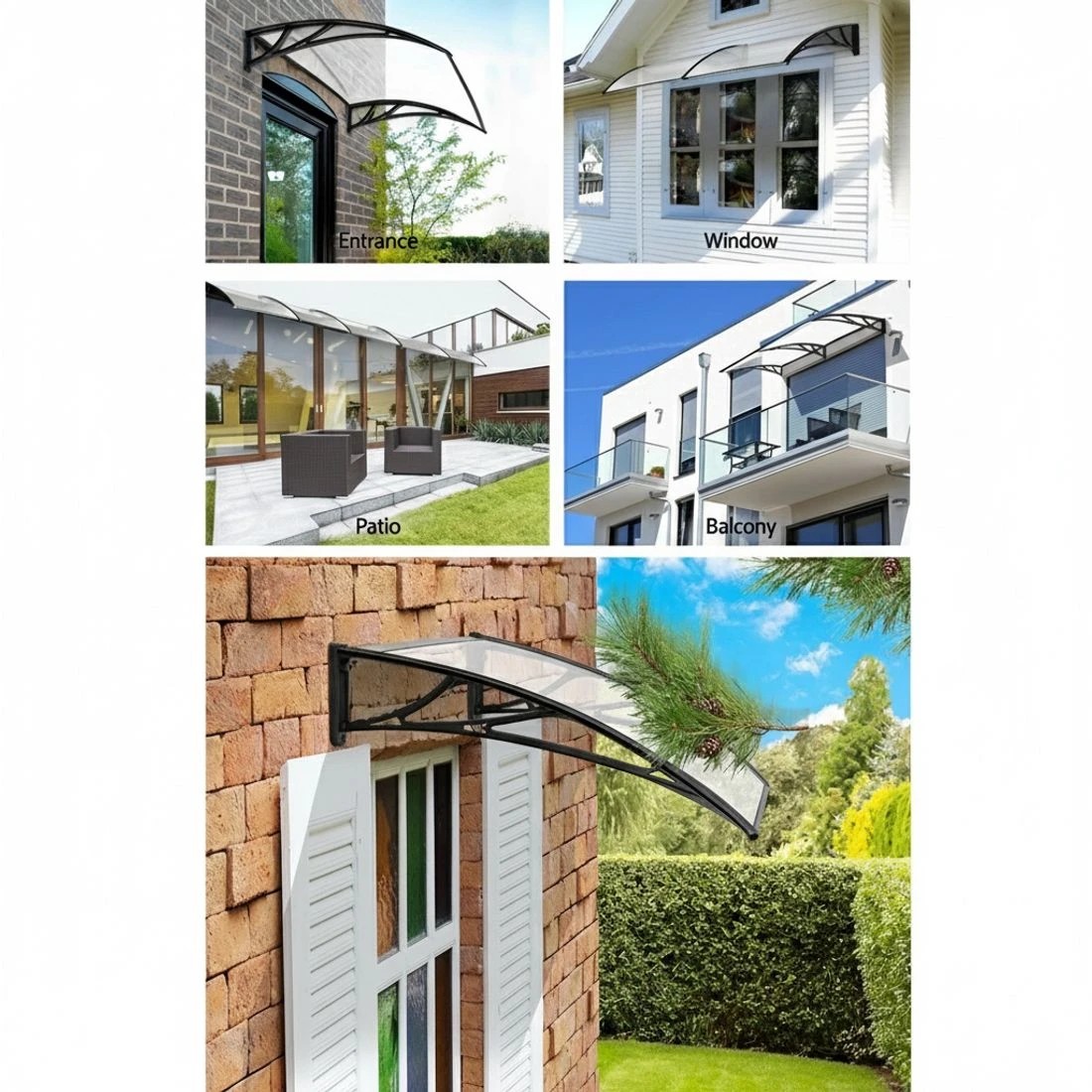 2 Instahut Window Awning Door Canopy 1m x 4m Transparent Sheet  Plastic - Clear, 2 of 5