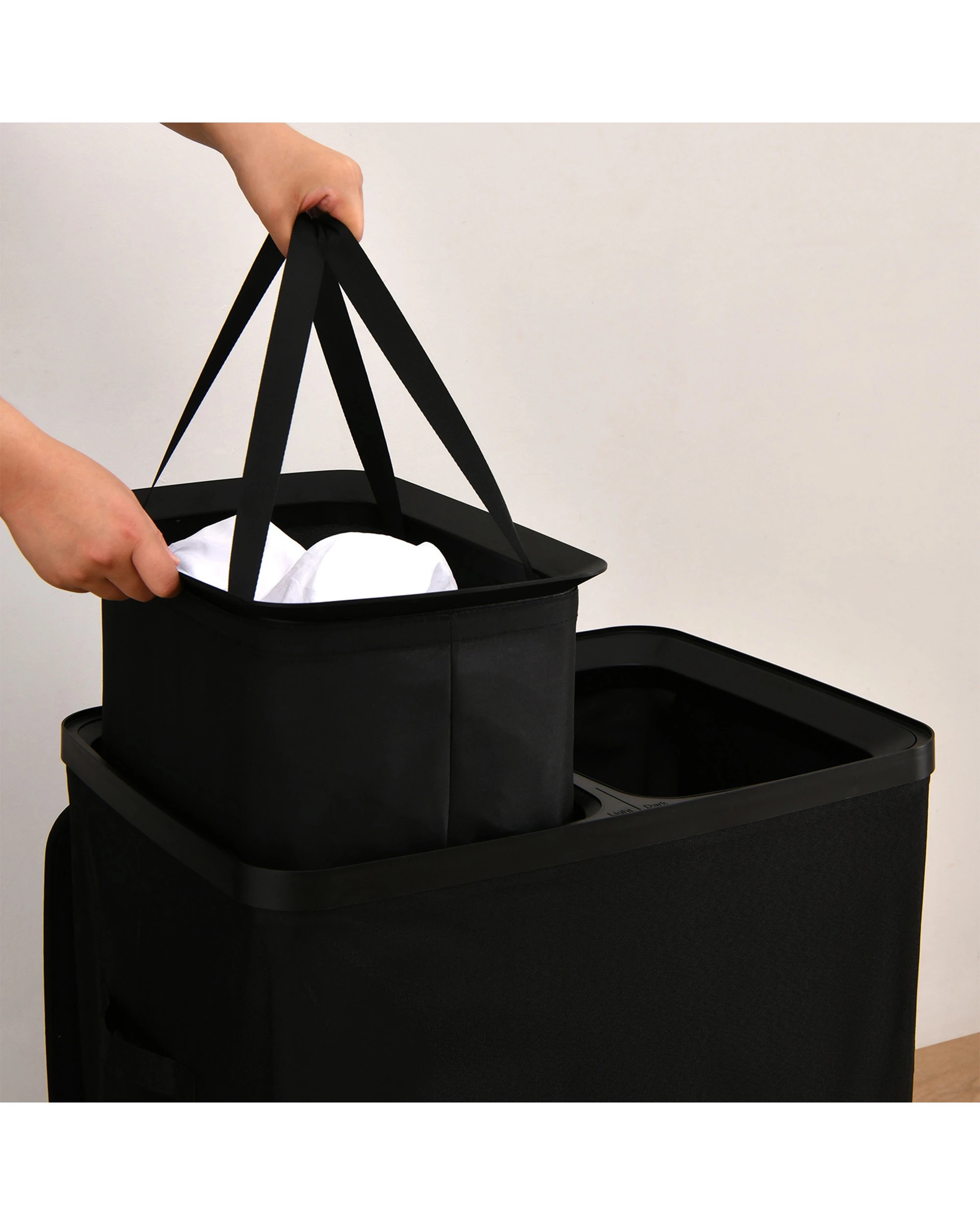 2 Sherwood Voyager 2-Section Laundry Hamper 100L Faux Linen 56x40x67cm - Black, 2 of 9