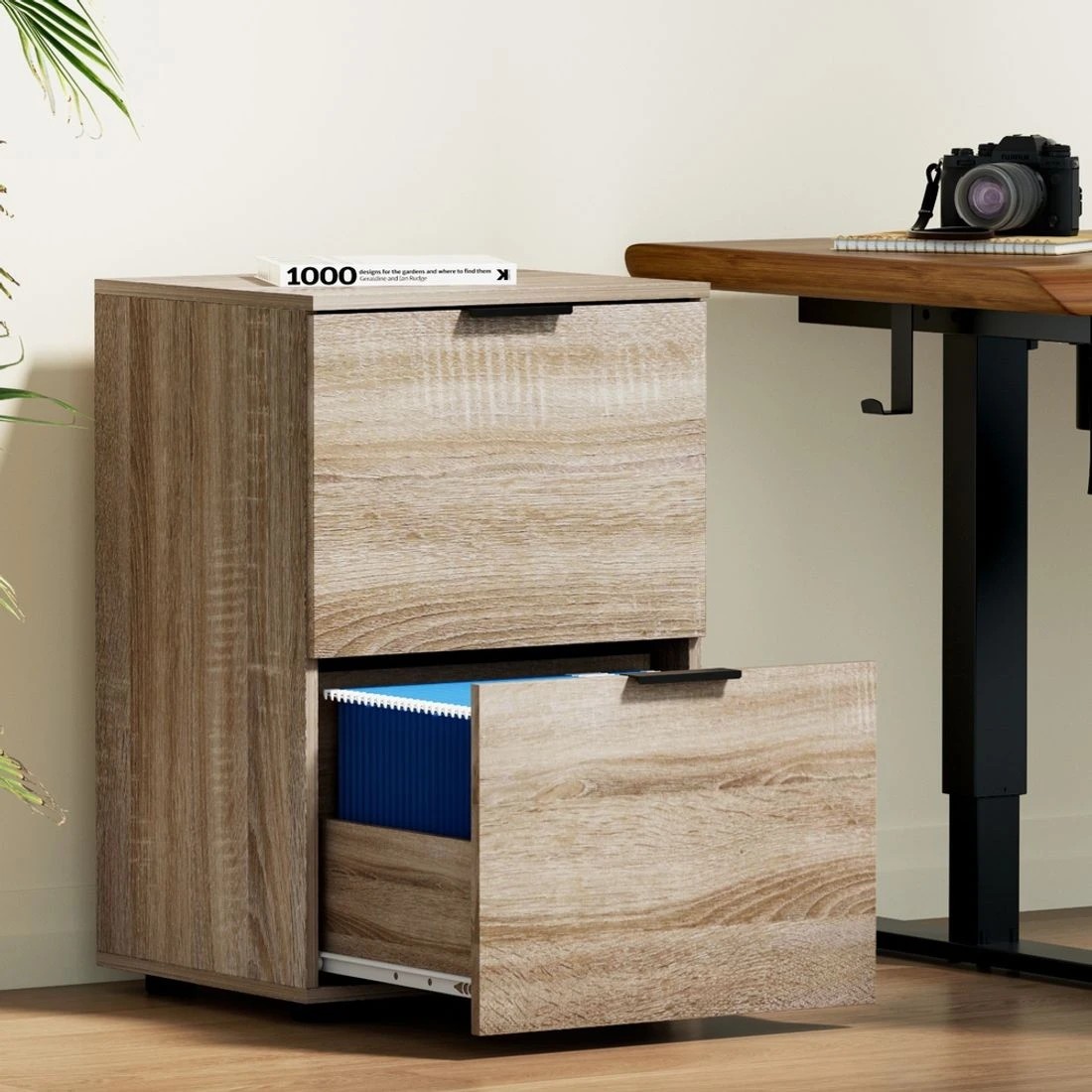 3 Artiss Filing Cabinet Files Storage Office Shelves File Organiser Oak 2 - Brown, 3 of 8