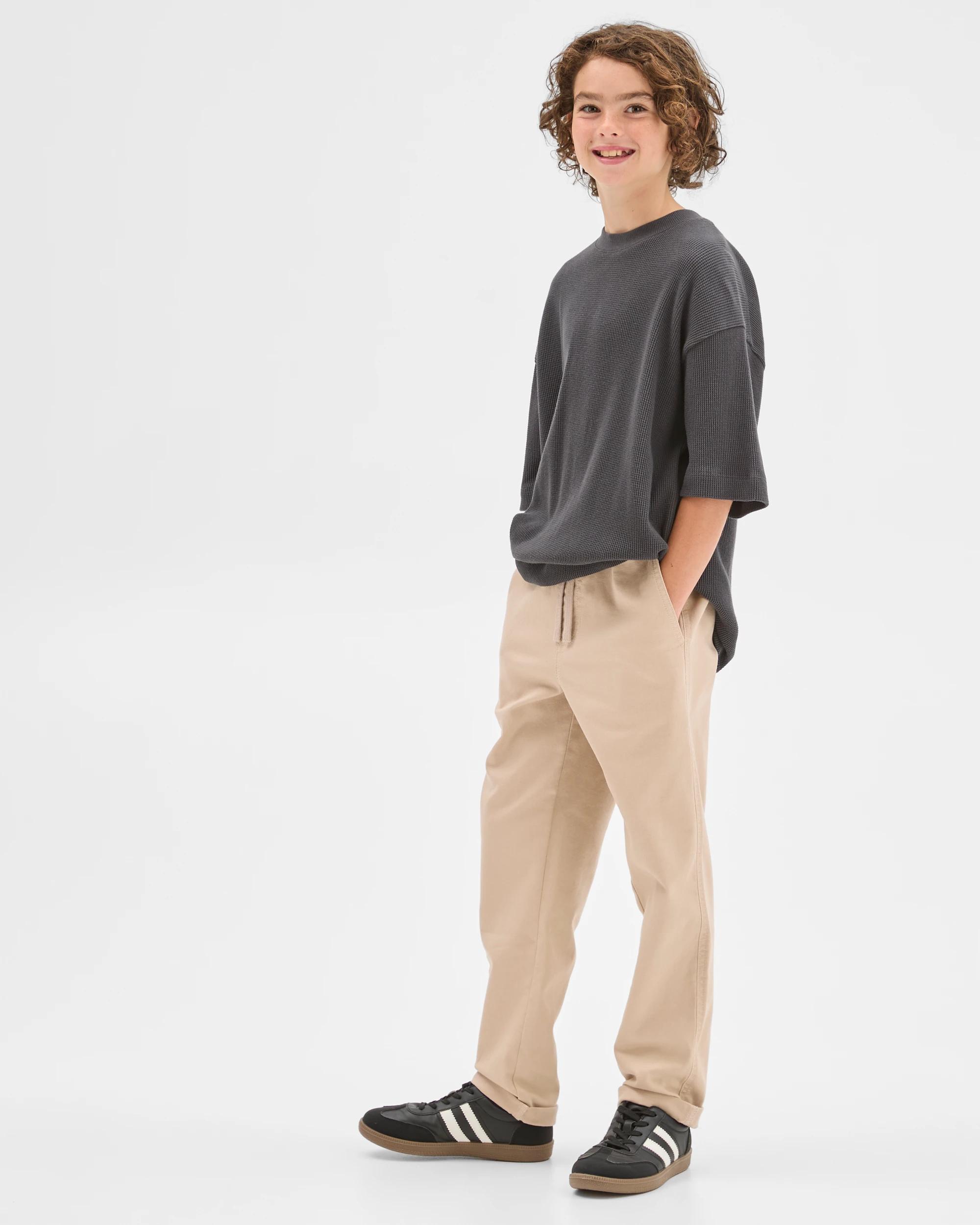 3 Target Kids Elastic Waist Chino Pants STONE, 3 of 7