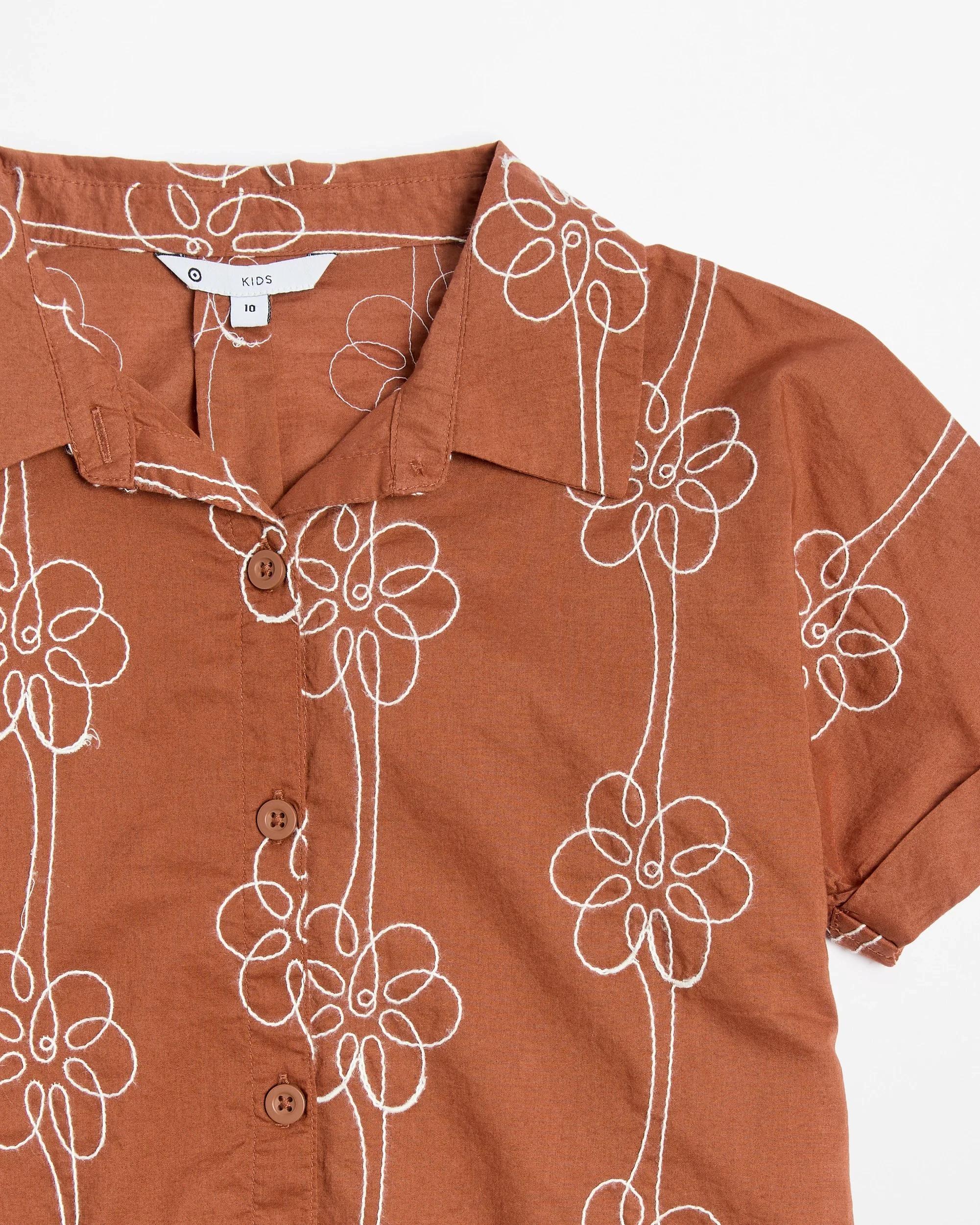 2 Target Australian Cotton Embroidered Short Sleeve Shirt BROWN, 2 of 3
