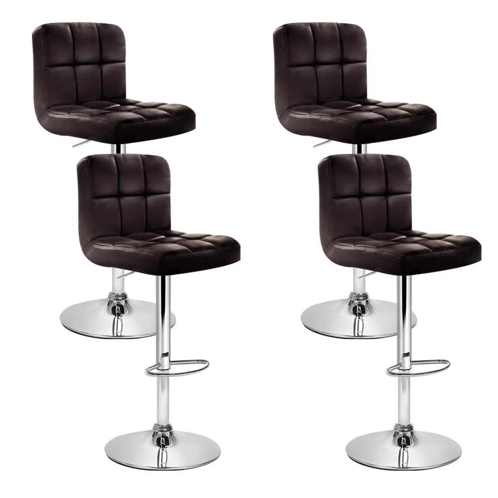 1 Artiss 4x Bar Stools Leather Gas Lift - Brown, 1 of 6