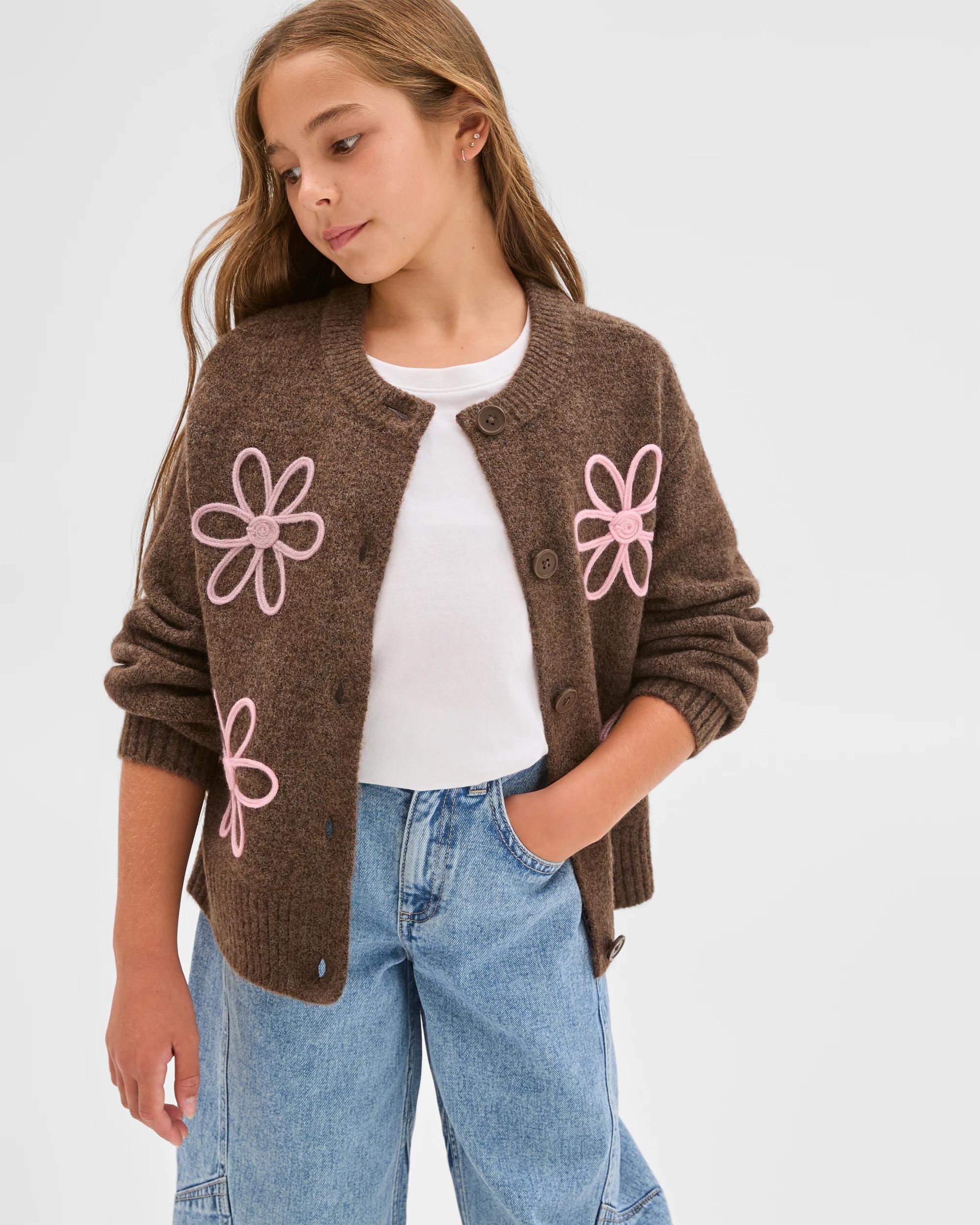 2 Target Kids Button Through Boxy Knit Cardigan BROWN, 2 of 7