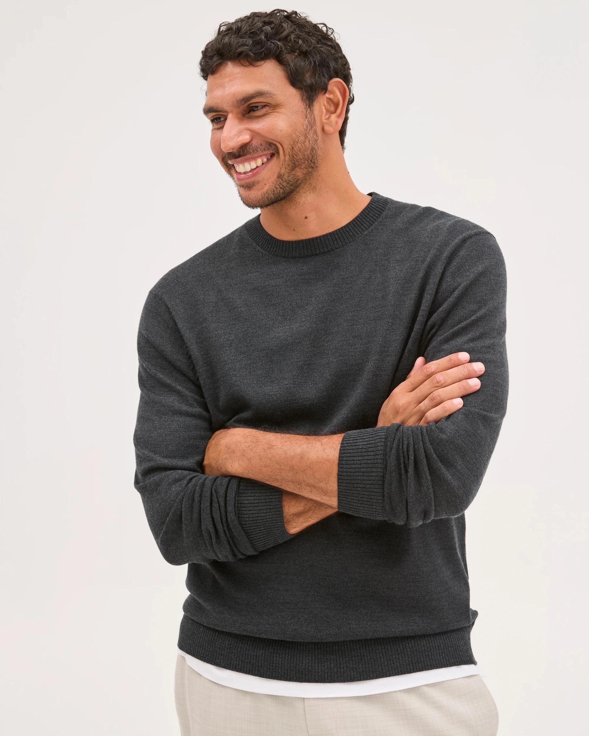 1 Preview Australian Merino Wool Knit Jumper BLACK, 1 of 7