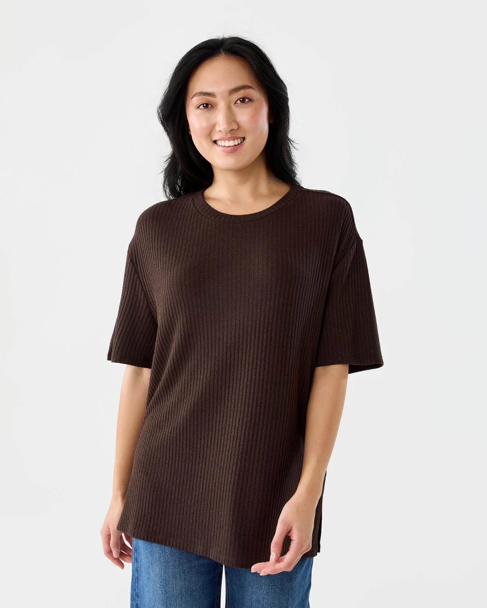 1 Longline Rib Brushed T-shirt Cbean, 1 of 7
