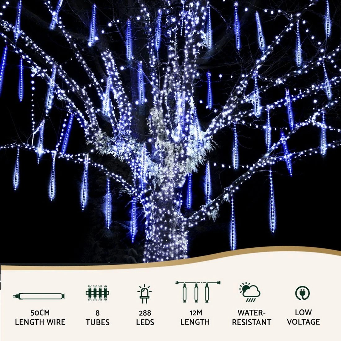 5 Jingle Jollys 7M Christmas Lights Shower Light 288 LED Icicle Falling Metor - Blue, 5 of 7