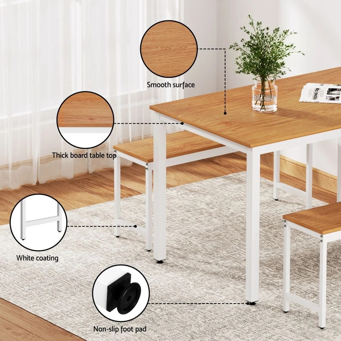 6 Artiss Dining Table and Chairs Set 3PCS Metal Desk Bench Sets Kitchen Furniture - Multi, 6 of 6
