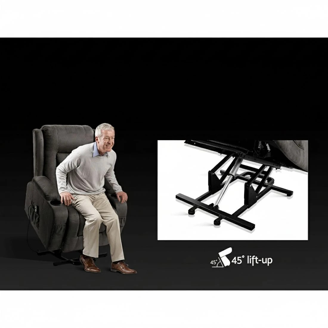 3 Artiss Recliner Chair Lift Assist Heated Massage Chair Velvet - Grey, 3 of 8