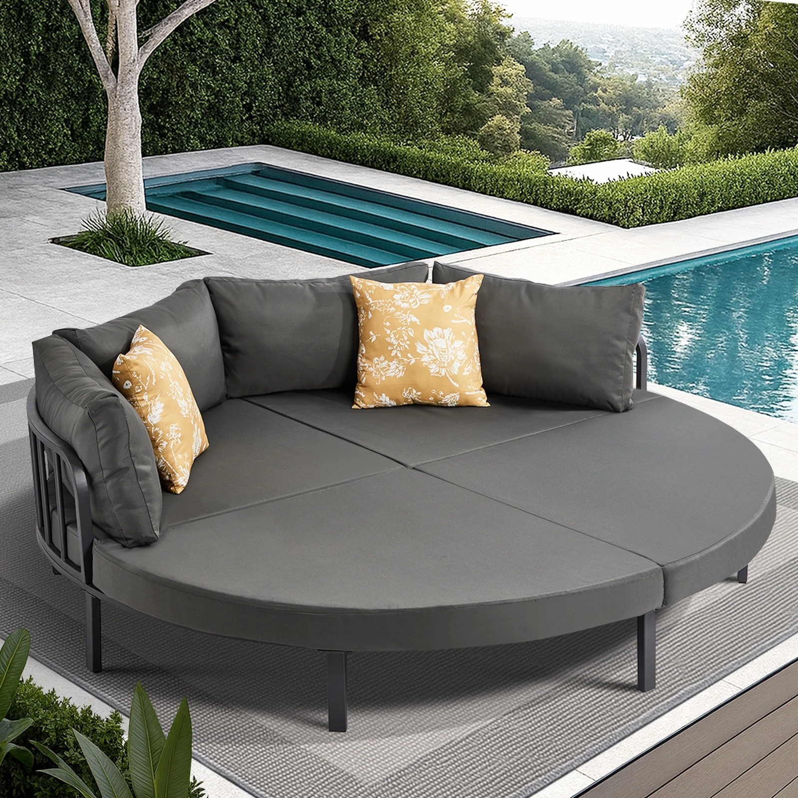 4 Livsip Outdoor Round Daybed Large Sun Lounge Sofa Bed - Grey, 4 of 10