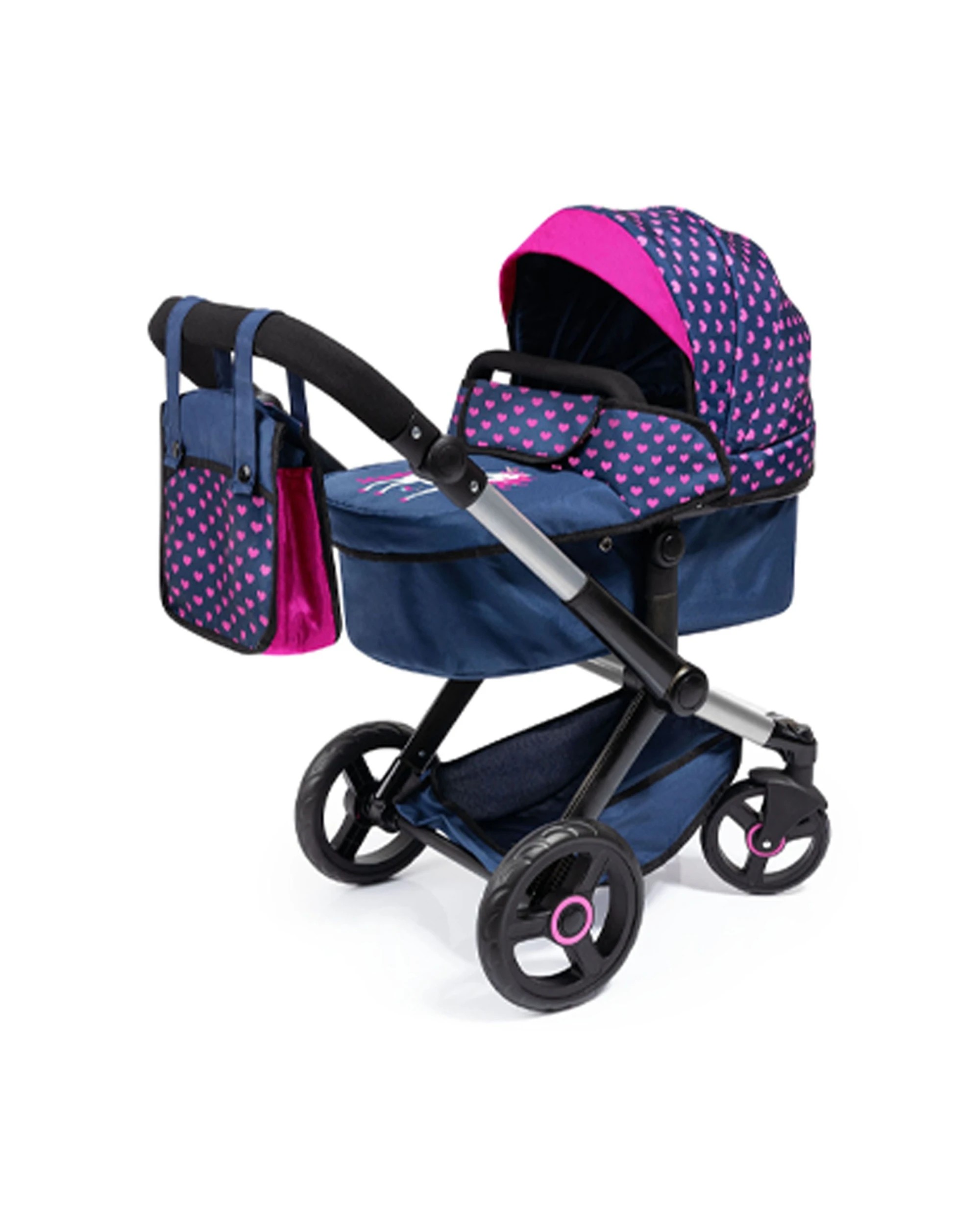 8 Bayer Xeo Compact Adjustable Doll Pram Dark Pink Heart Print Kids 3 Years+
 - Blue, 8 of 8