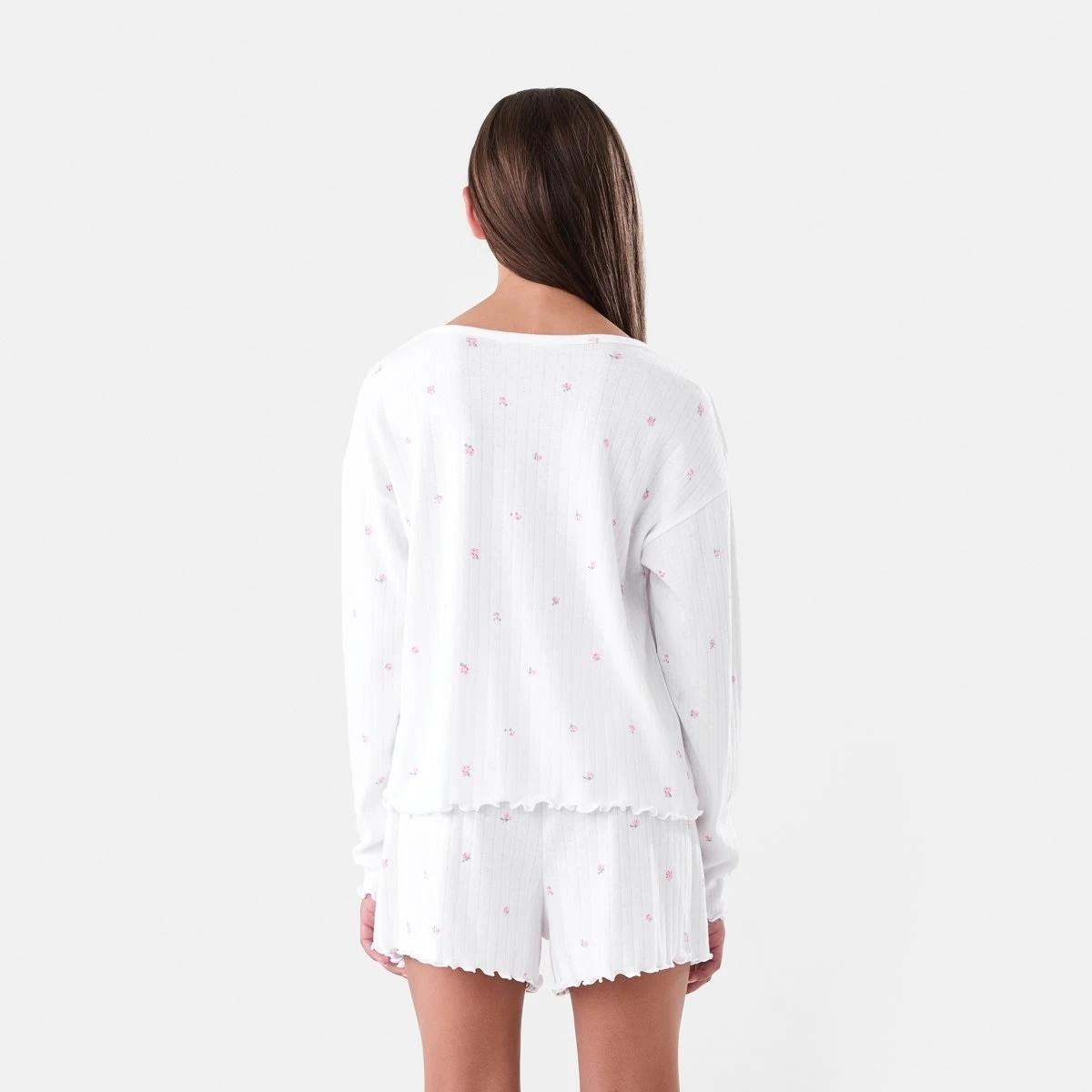 2 Long Sleeve Pointelle Pyjama Set Wht Rose, 2 of 9
