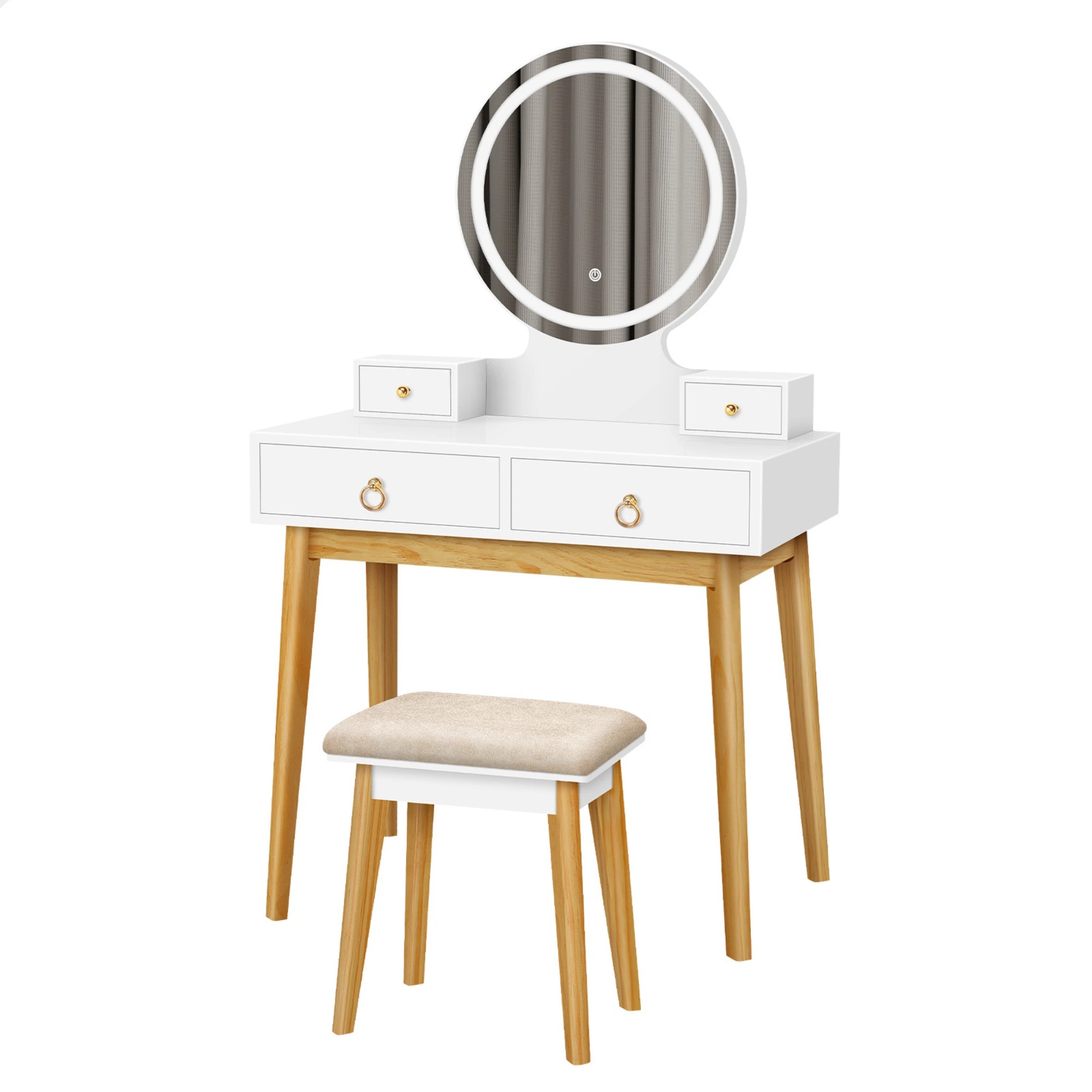 1 Alfordson Dressing Table Stool Set Makeup Mirror Vanity Desk LED Light - White, 1 of 10