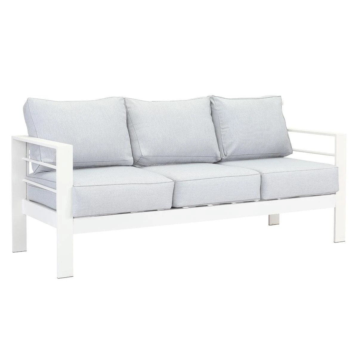 4 Moda Living Paris 3 Seater White Aluminium Outdoor Sofa Lounge with Arms - Light Grey Cushion - White, 4 of 5