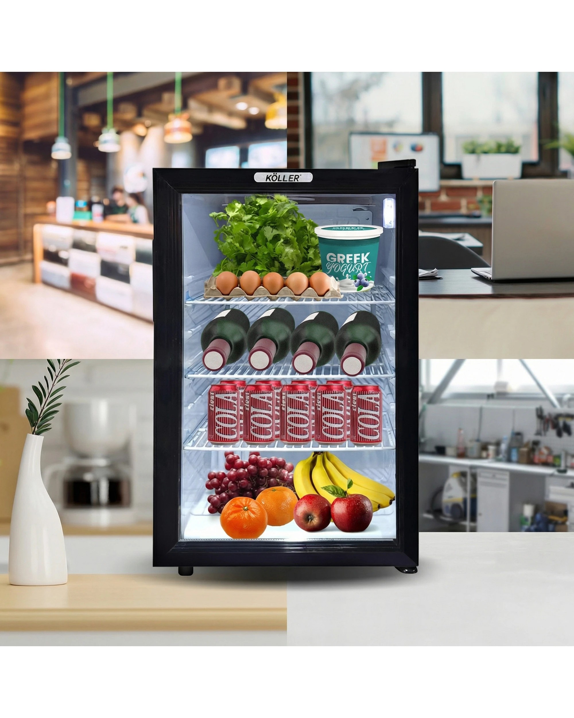 6 Kolner 70L Mini Bar Fridge - Double-Glazed Glass Door Beverage Cooler - Black, 6 of 7