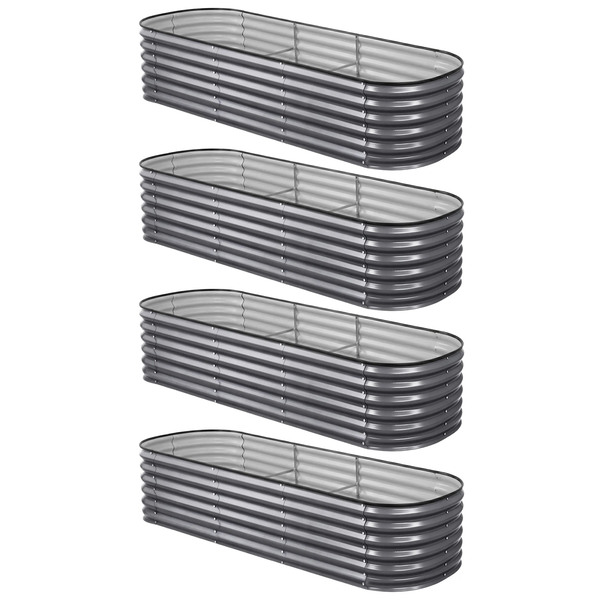 1 Green Fingers 4 Pcs Raised Garden Bed Kit 240x80x56cm Oval Galvanized Steel Planter Boxes Vegetables - Grey, 1 of 4
