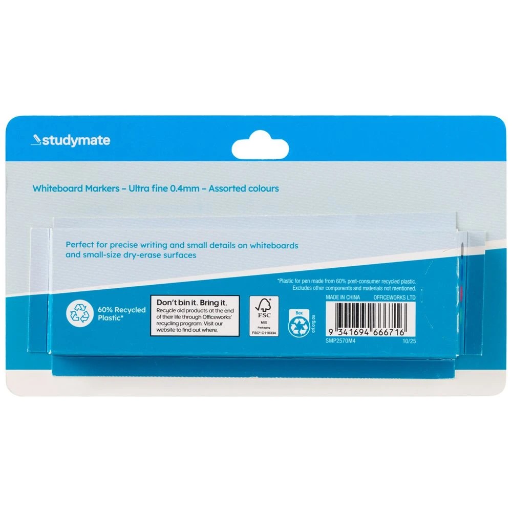 3 Studymate Ultrafine Whiteboard Marker 0.4mm Assorted 4 Pack, 3 of 8
