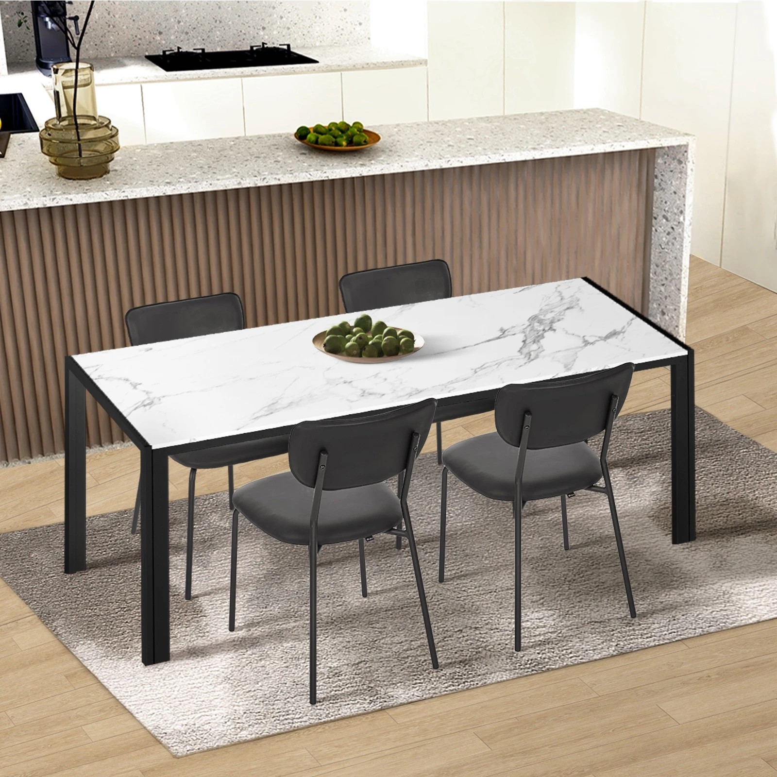 4 Oikiture Set of 4 Dining Chairs PU Leather Padded Seat - Black, 4 of 9