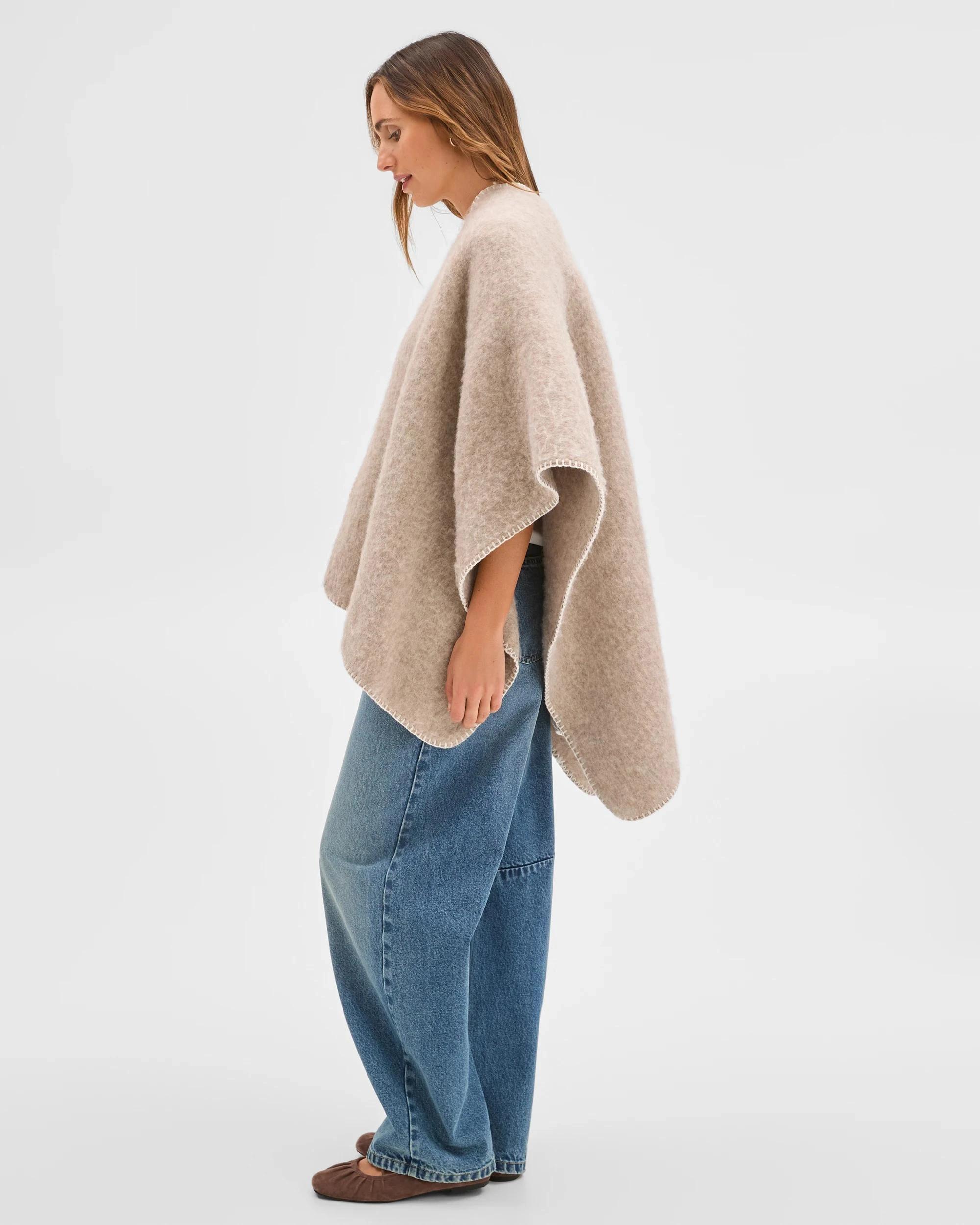 5 Target Accessories Brushed Blanket Stitch Poncho NEUTRAL MARLE, 5 of 5