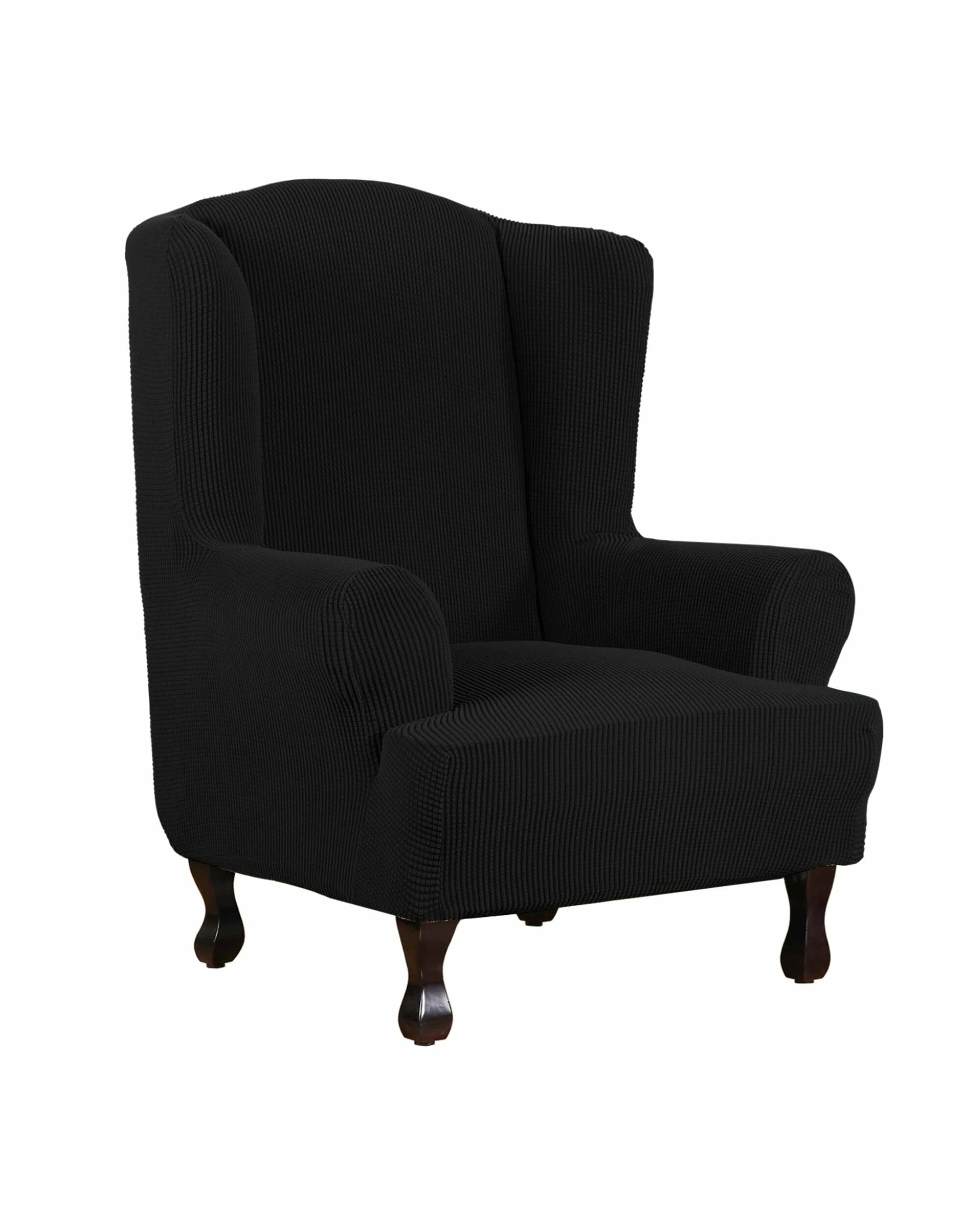 1 Smarcute Stretch Wing Chair Cover Non Slip Jacquard Fabric - Black, 1 of 5