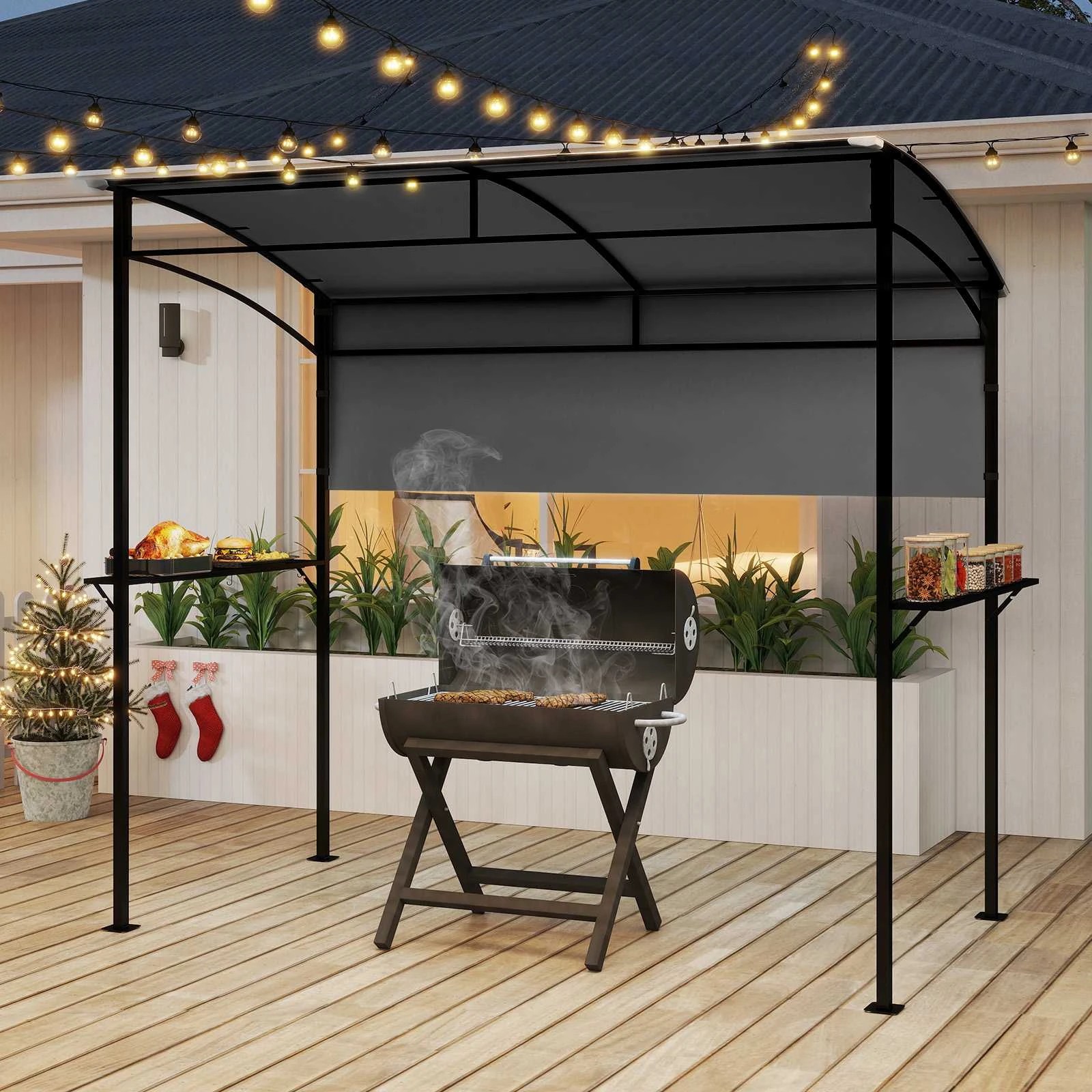 2 Costway Outdoor Grill Gazebo BBQ Sun-Protective Shelter Barbecue Tent - Grey, 2 of 2
