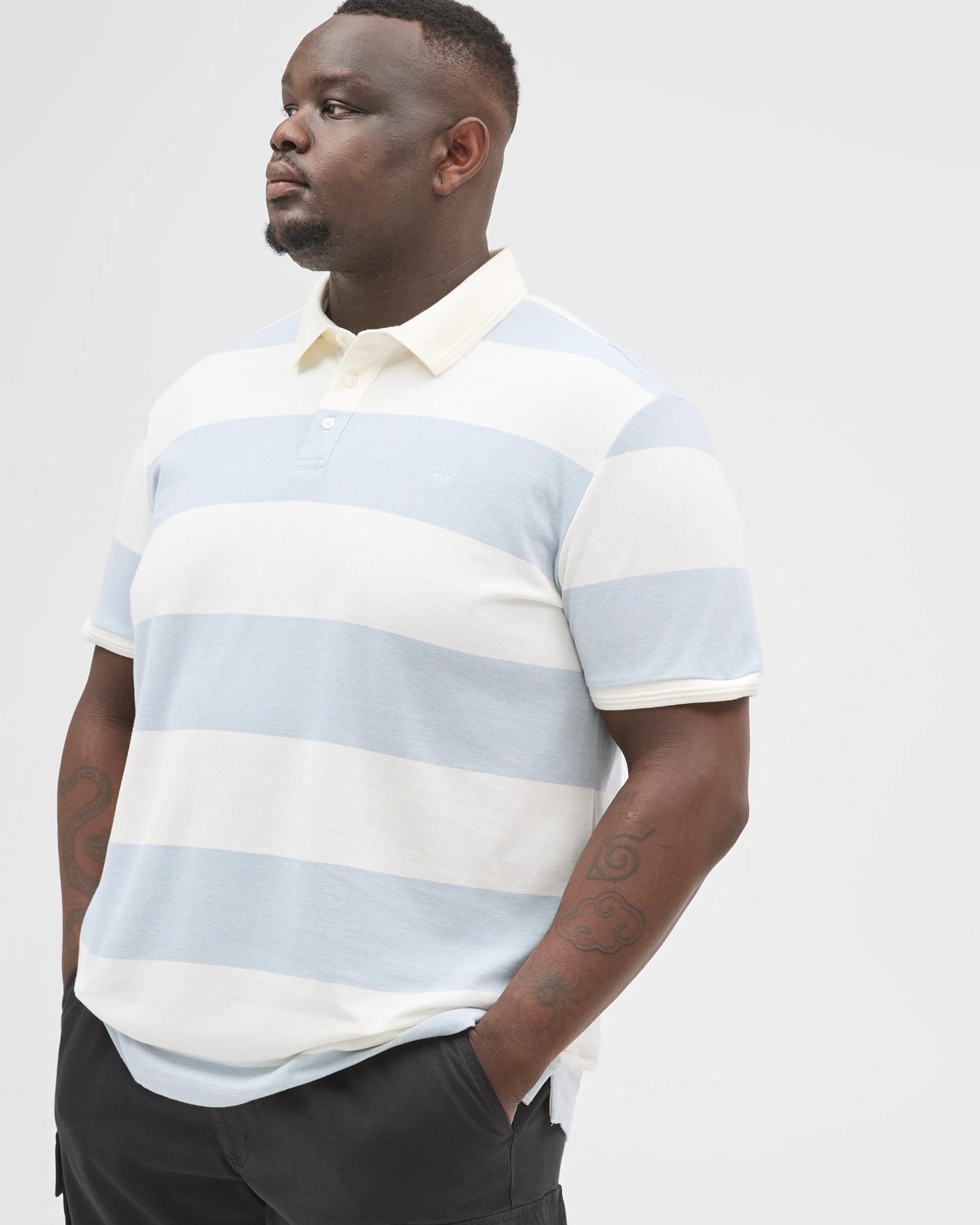 3 Target Man Plus Size Australian Cotton Block Stripe Polo Top NEUTRAL, 3 of 6