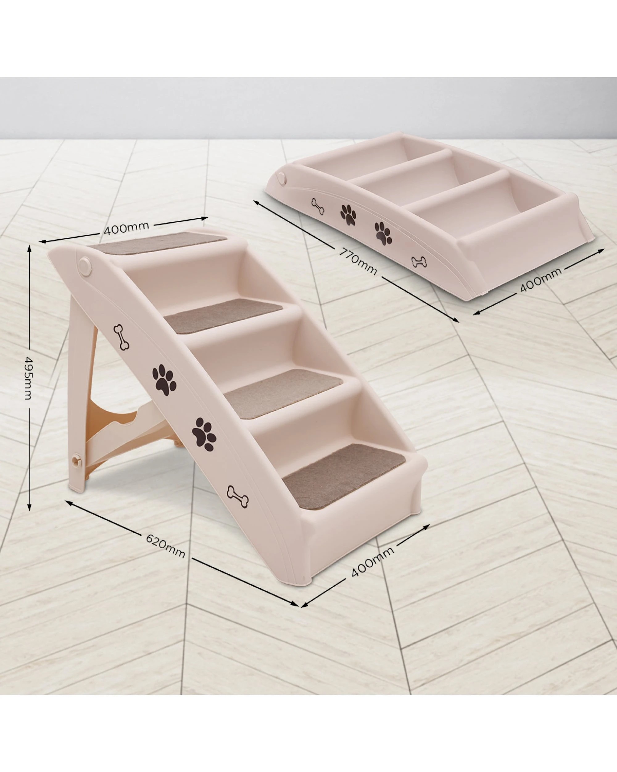 2 Furtastic Foldable Pet Stairs In White - 50cm Dog Ladder Cat Ramp, 2 of 4