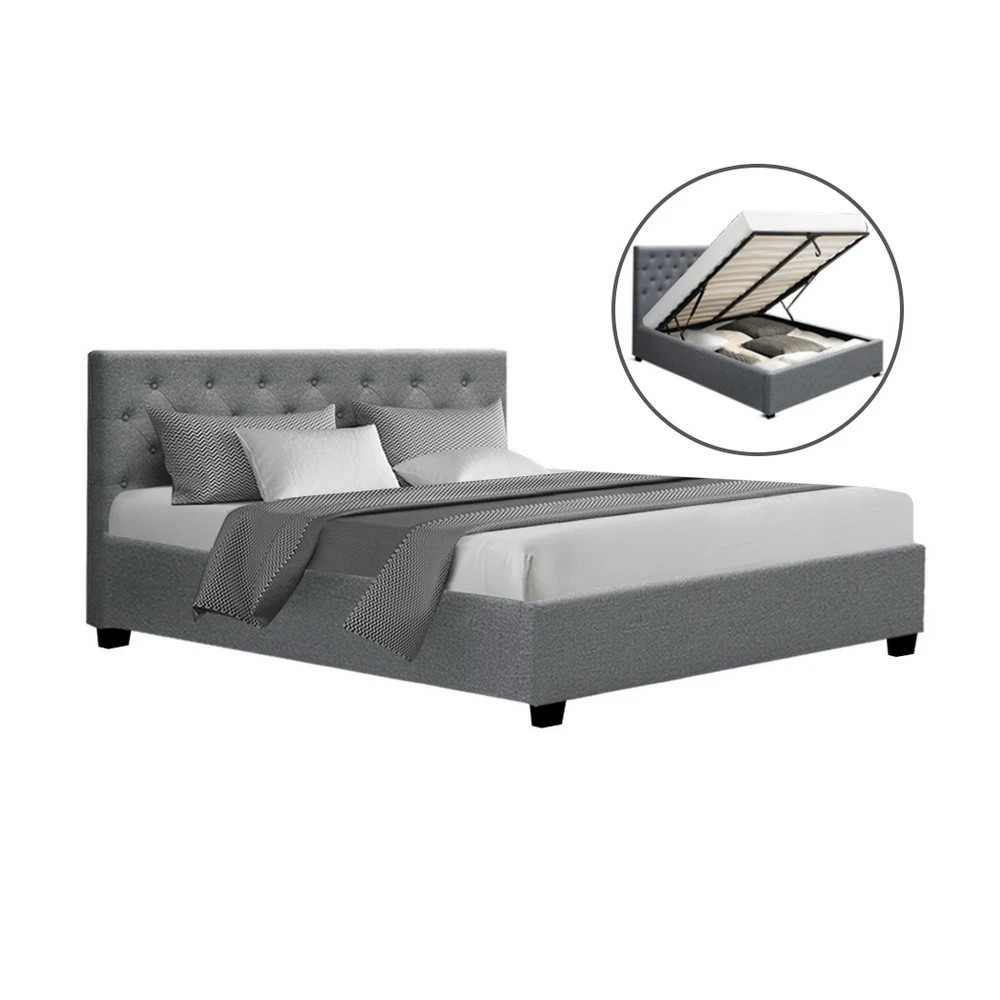 1 Artiss Bed Frame Queen Size Gas Lift  VILA - Grey, 1 of 10