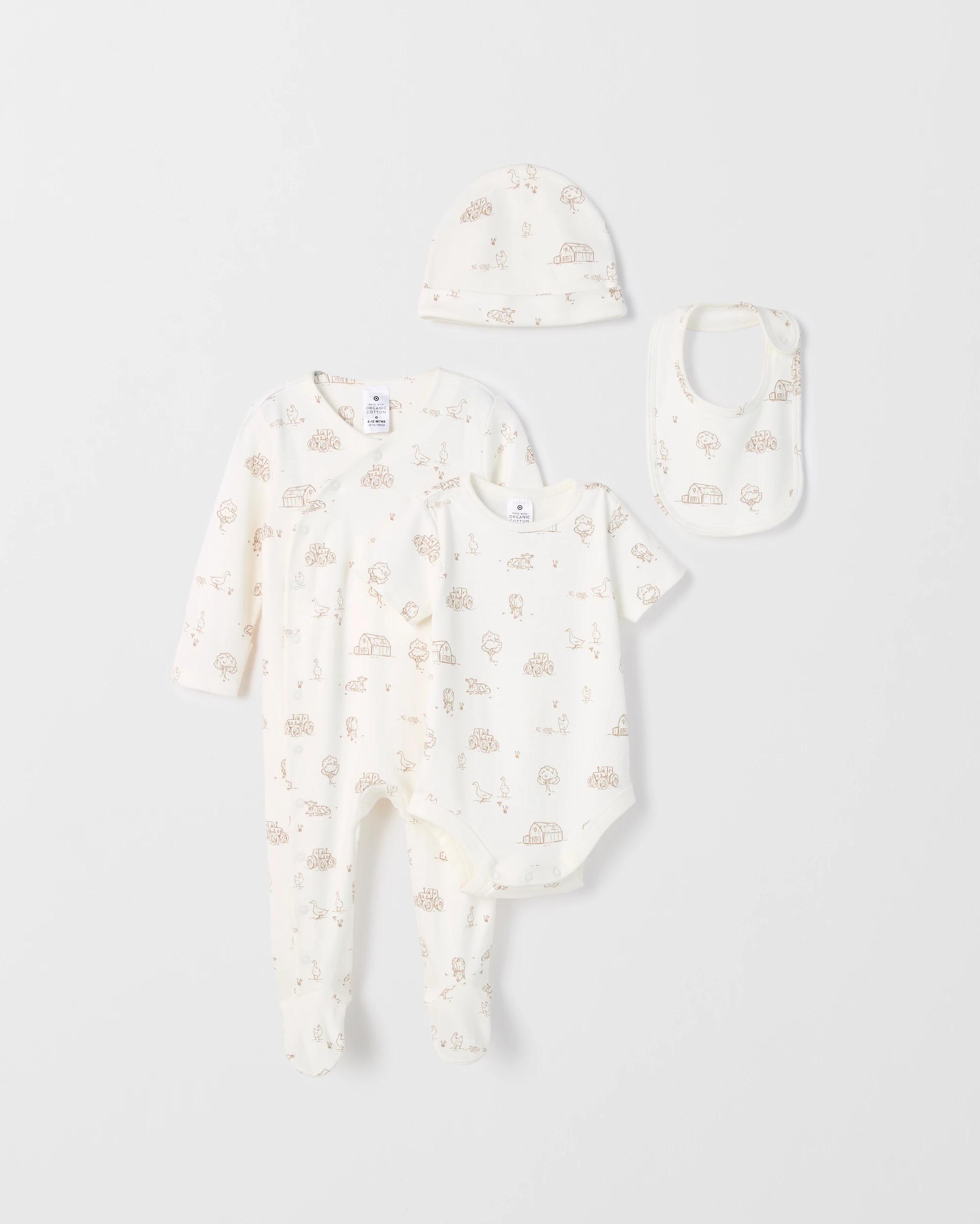 1 Target Baby Baby Interlock Starter Coverall Kit FARM CREAM, 1 of 1